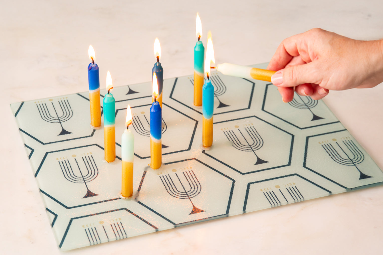 Luna Menorah Glass Platter: XL Drip Tray & Latke Board Candle Holder