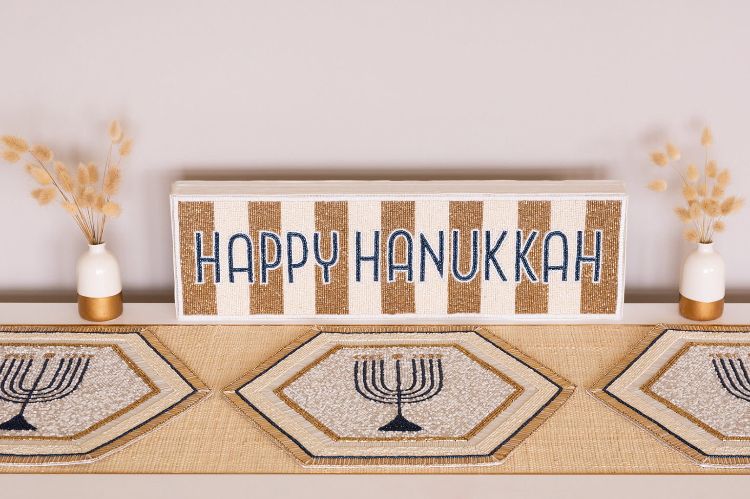 Nava Happy Hanukkah Beaded Sign Holiday Decor