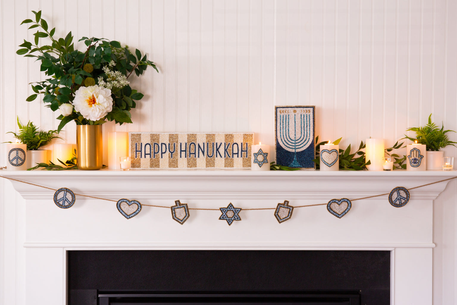 Nava Happy Hanukkah Beaded Sign Holiday Decor