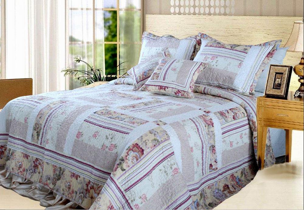 Cottage Floral Blossoming Patchwork Quilted Coverlet Bedspread Set