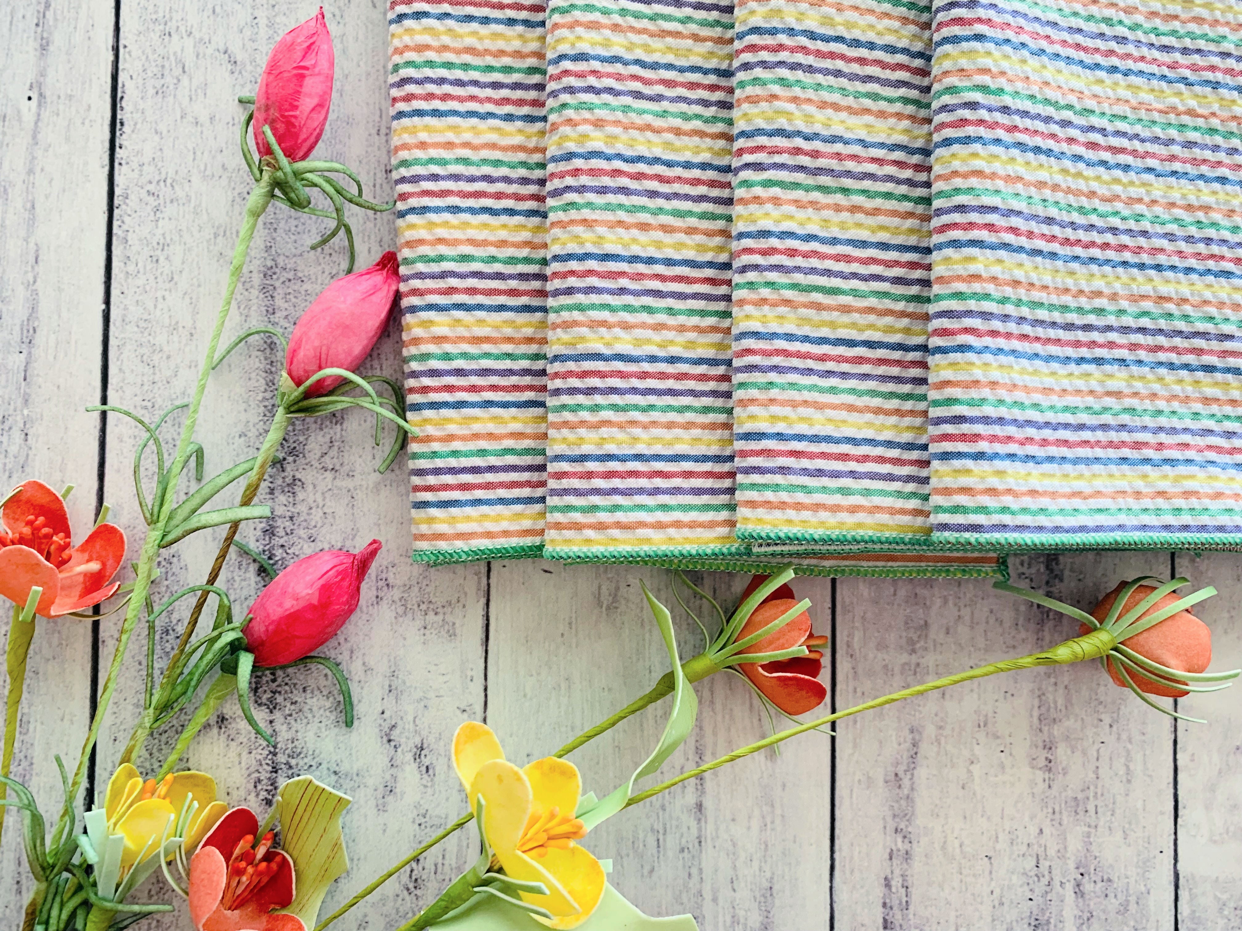 Rainbow Seersucker Cloth Napkins, Set of 4