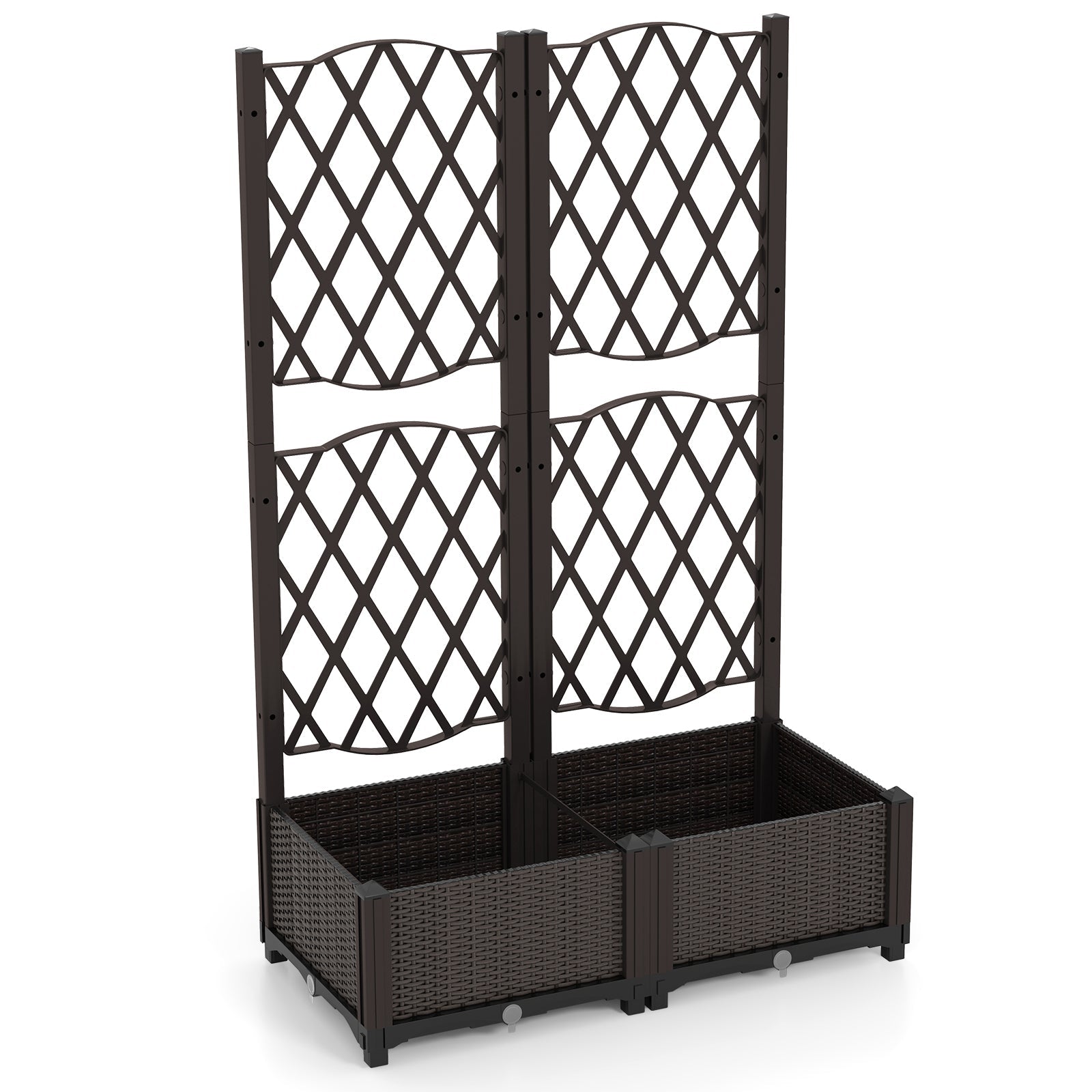 PE Rattan Raised Garden Bed with Trellis Planter Box -Brown