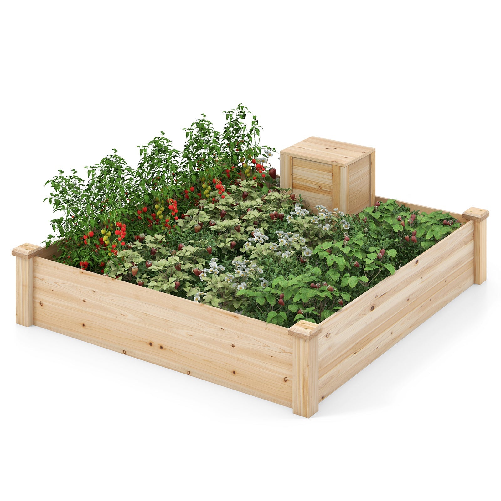 49 x 49 x 10 Inch Raised Garden Bed with Compost Bin -Natural