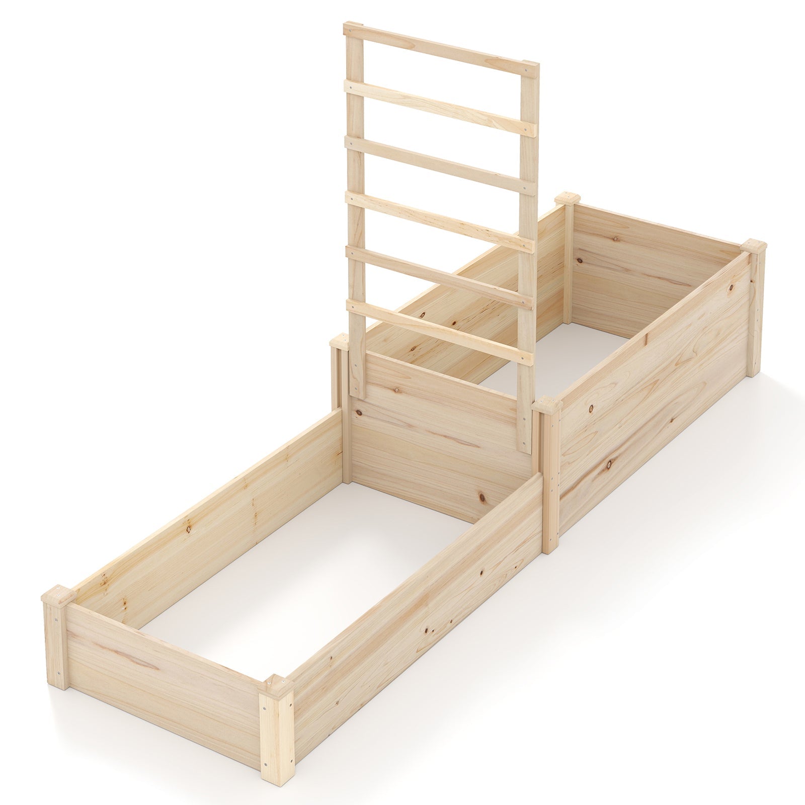 Raised Garden Bed with Trellis 87 Inch with 2 Planter Boxes-Natural