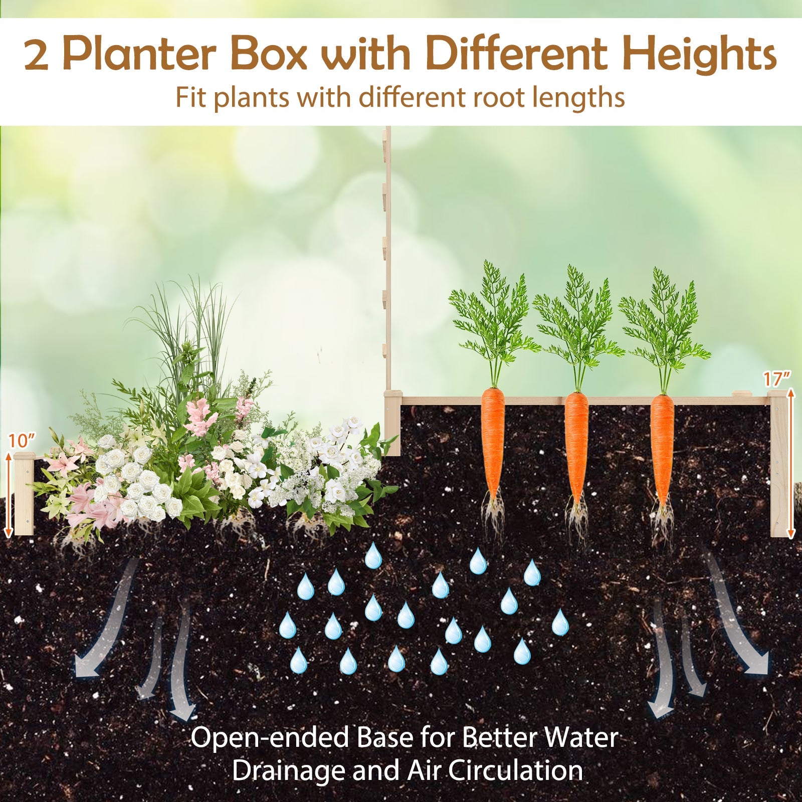Raised Garden Bed with Trellis 87 Inch with 2 Planter Boxes-Natural