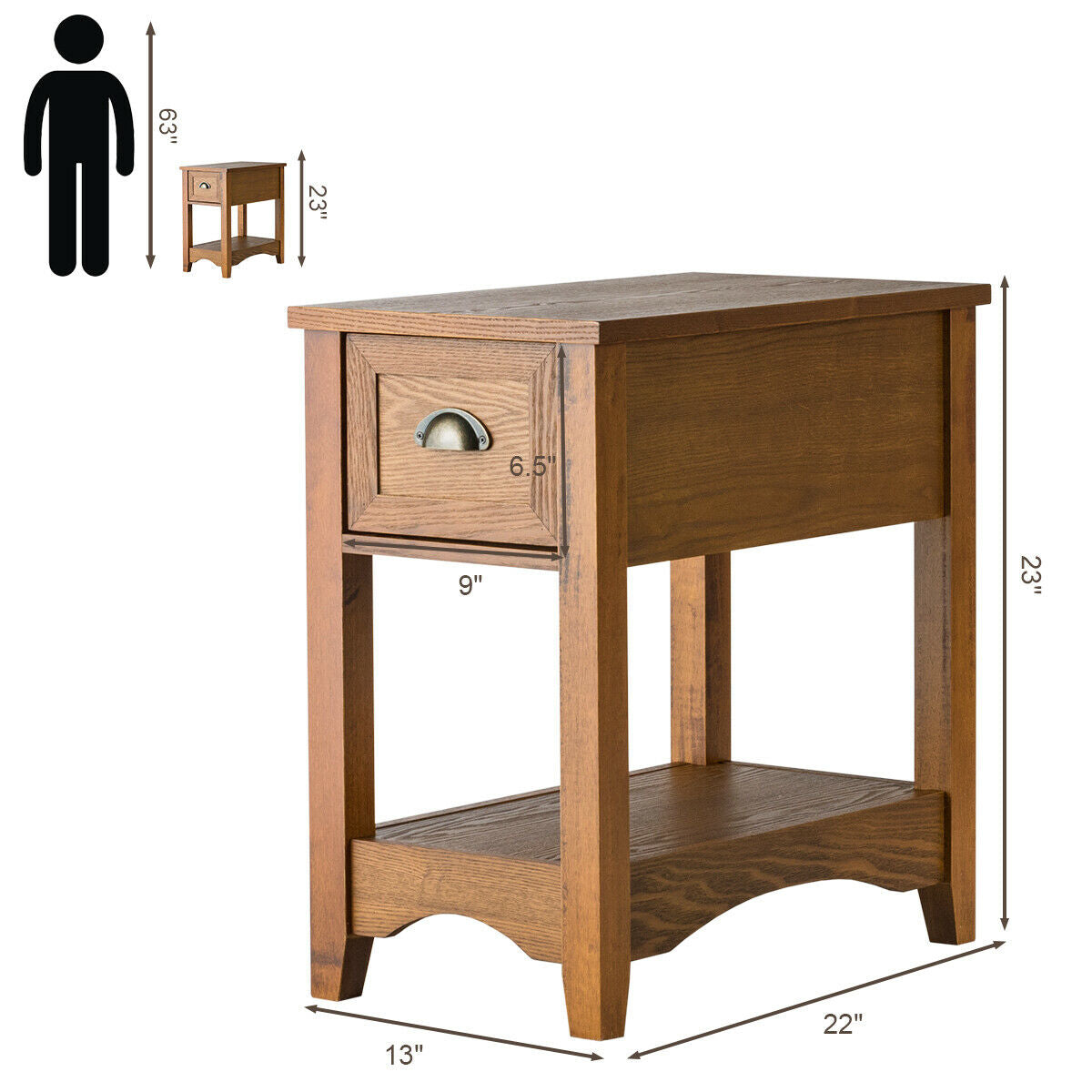 Contemporary Chair Side End Table with Drawer Nightstand-Yellow