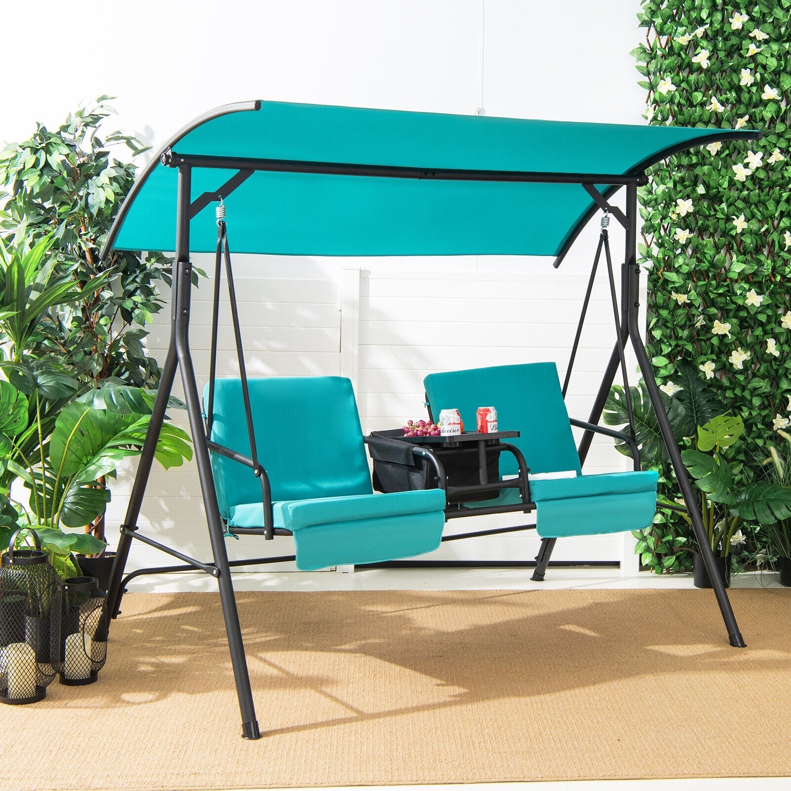 Porch Swing Chair with Adjustable Canopy - Turquoise