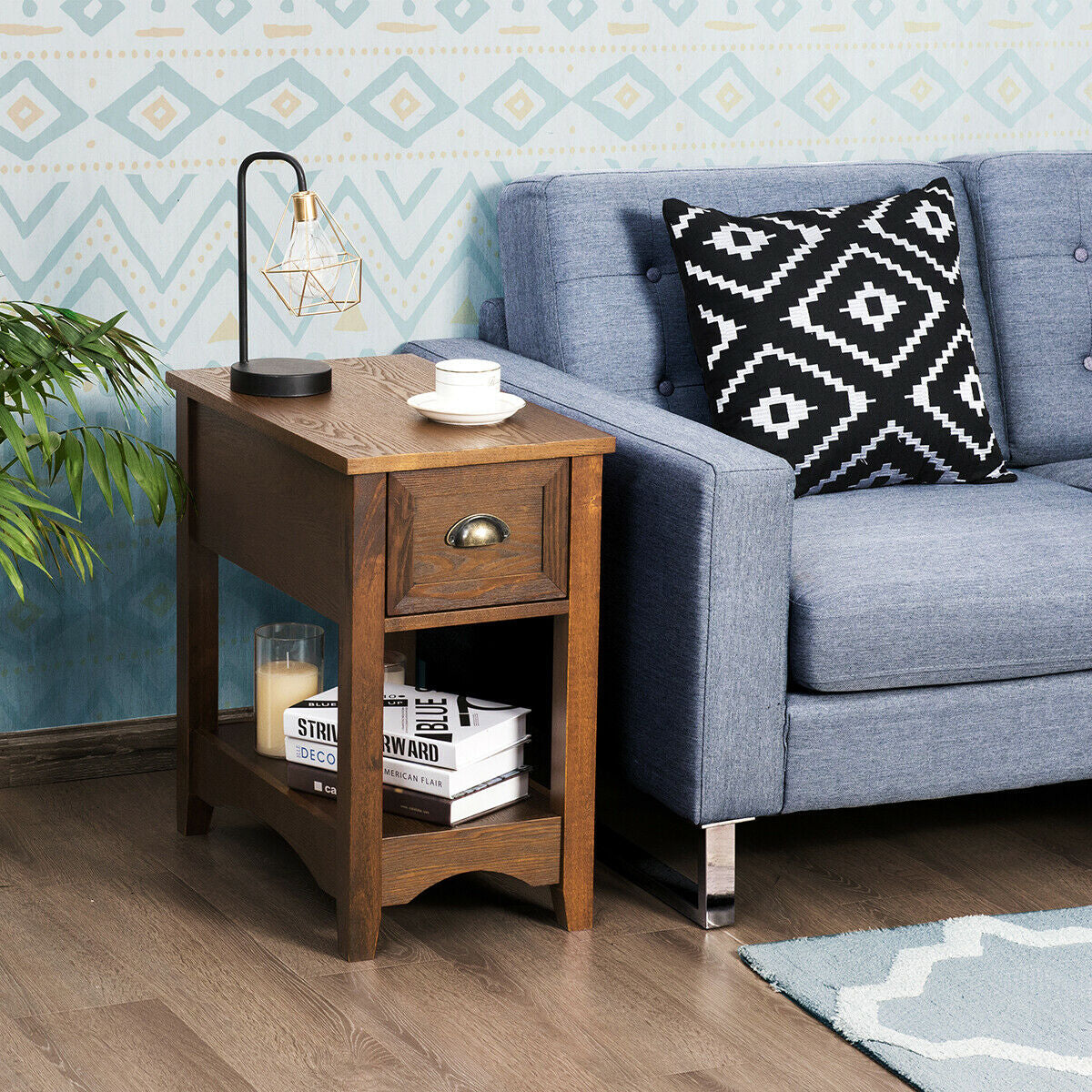 Contemporary Chair Side End Table with Drawer Nightstand-Yellow