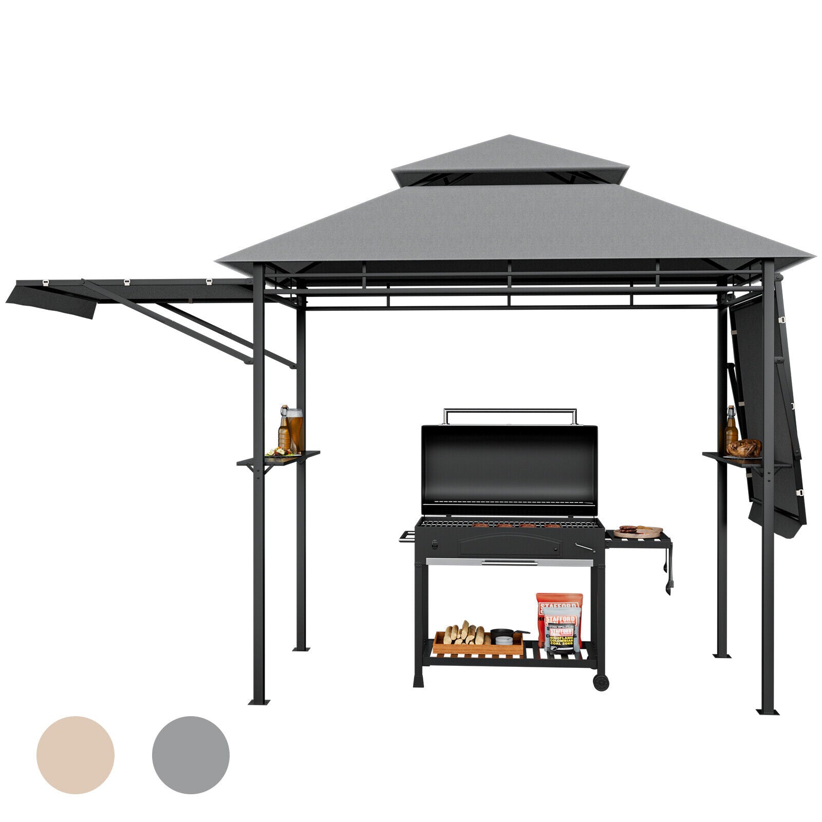 13.5 x 4 Feet Patio Gazebo Canopy with Dual Side Awnings-Gray