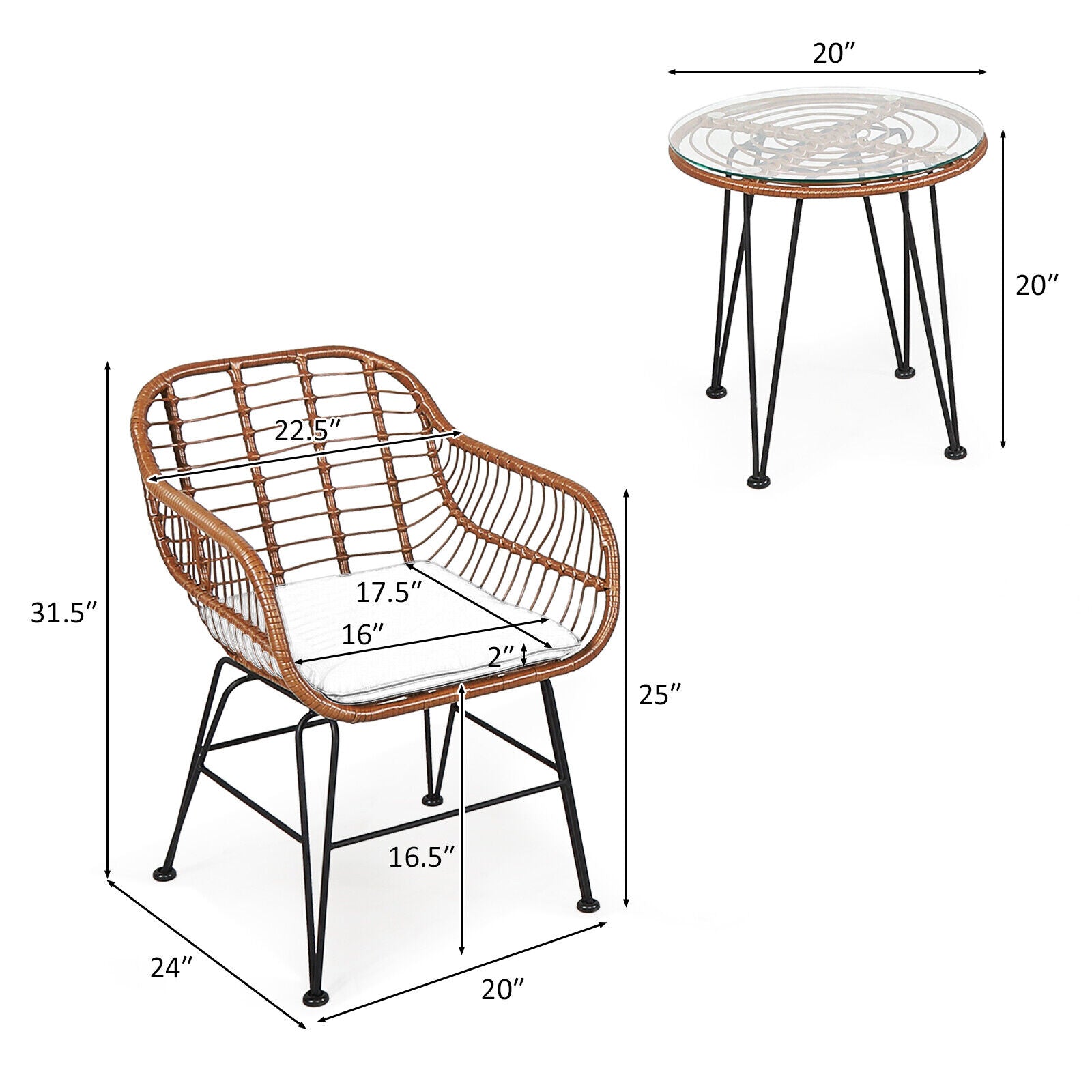 3 Pieces Patio Rattan Bistro Set with Cushion - Navy