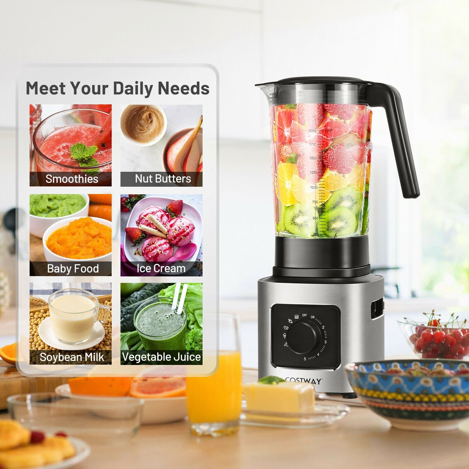 1500W 5-Speed Countertop Smoothie Blender - Silver