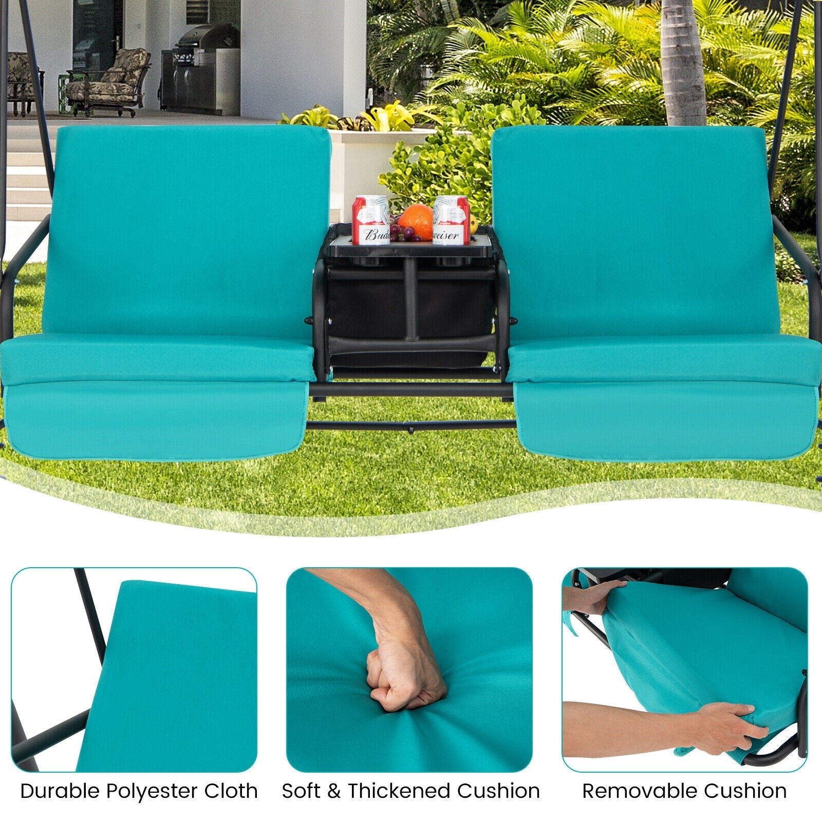 Porch Swing Chair with Adjustable Canopy - Turquoise