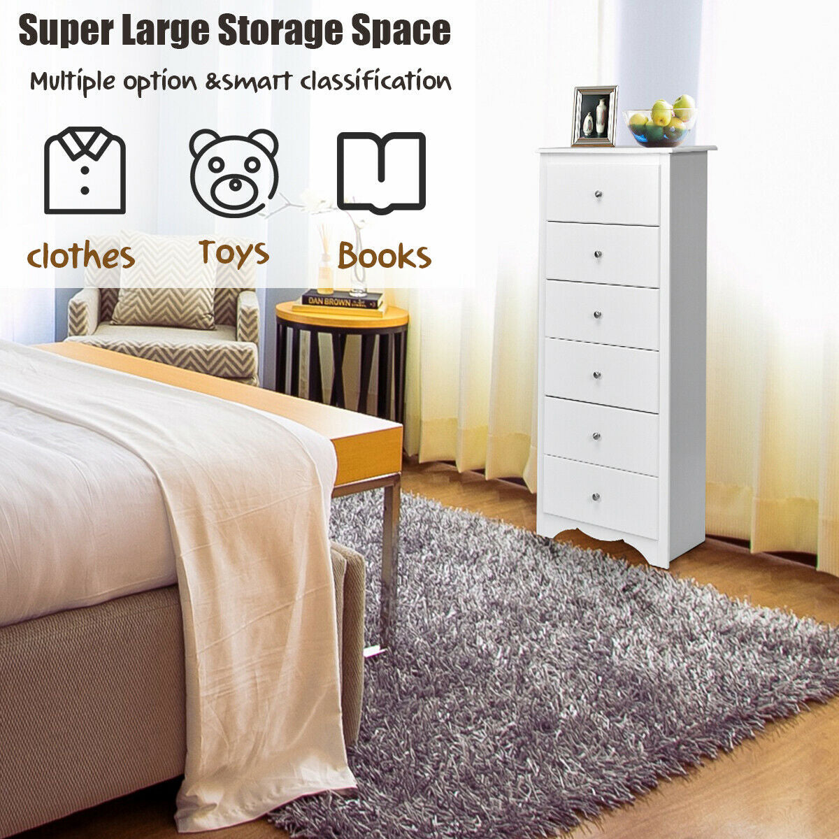 6 Drawers Chest Dresser - White