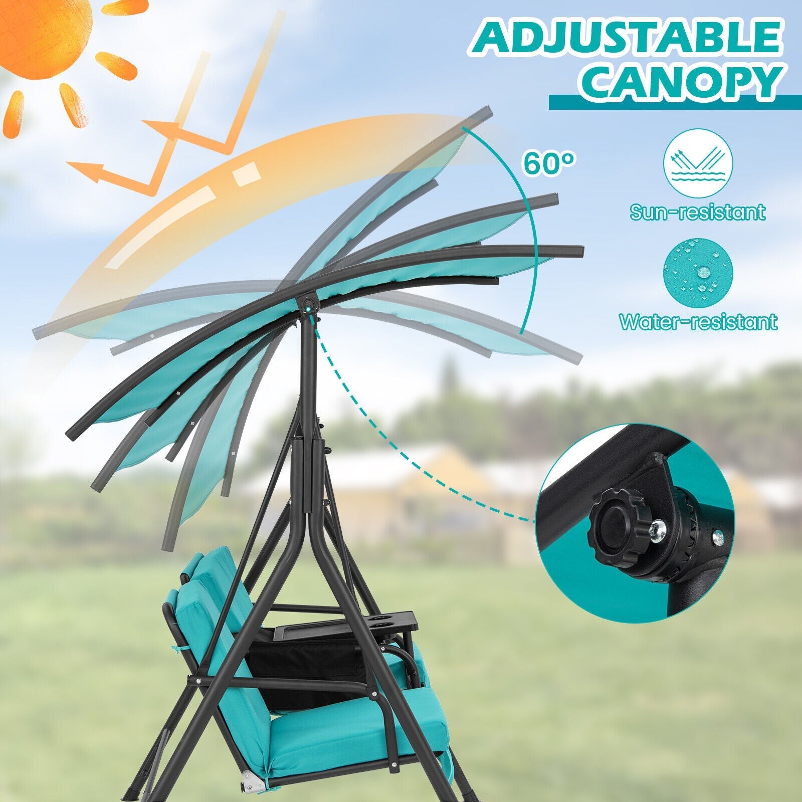 Porch Swing Chair with Adjustable Canopy - Turquoise