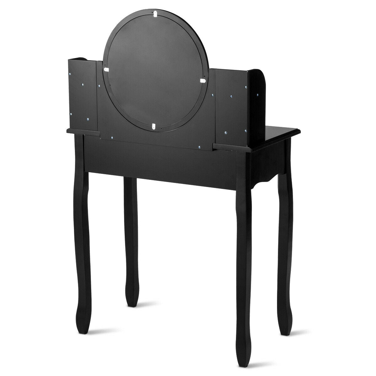 Makeup Vanity Table Set Girls Dressing Table with Drawers Oval Mirror-Black