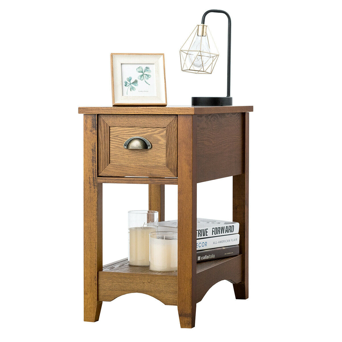 Contemporary Chair Side End Table with Drawer Nightstand-Yellow