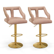 Set of 2 Bar Chairs with Footrest and 2-Layer Electroplated Metal Base-Pink by VYSN