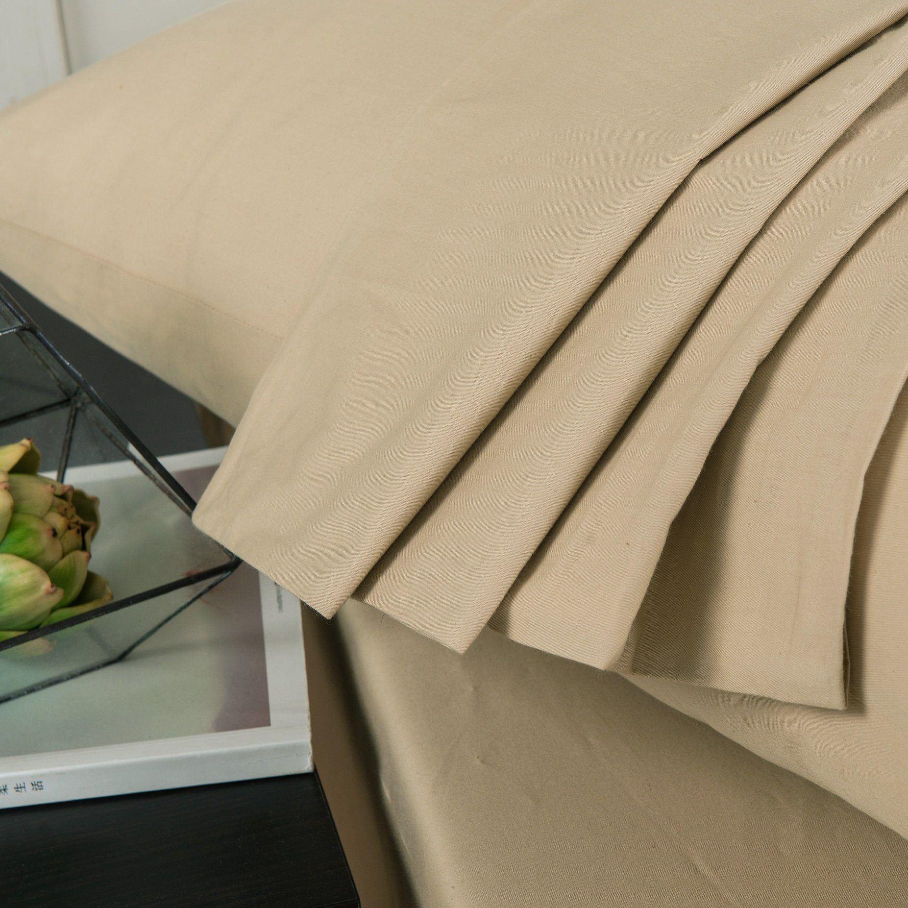 Luxury Soft Cotton Beige Fitted Bed Sheet & Pillow Cases Set
