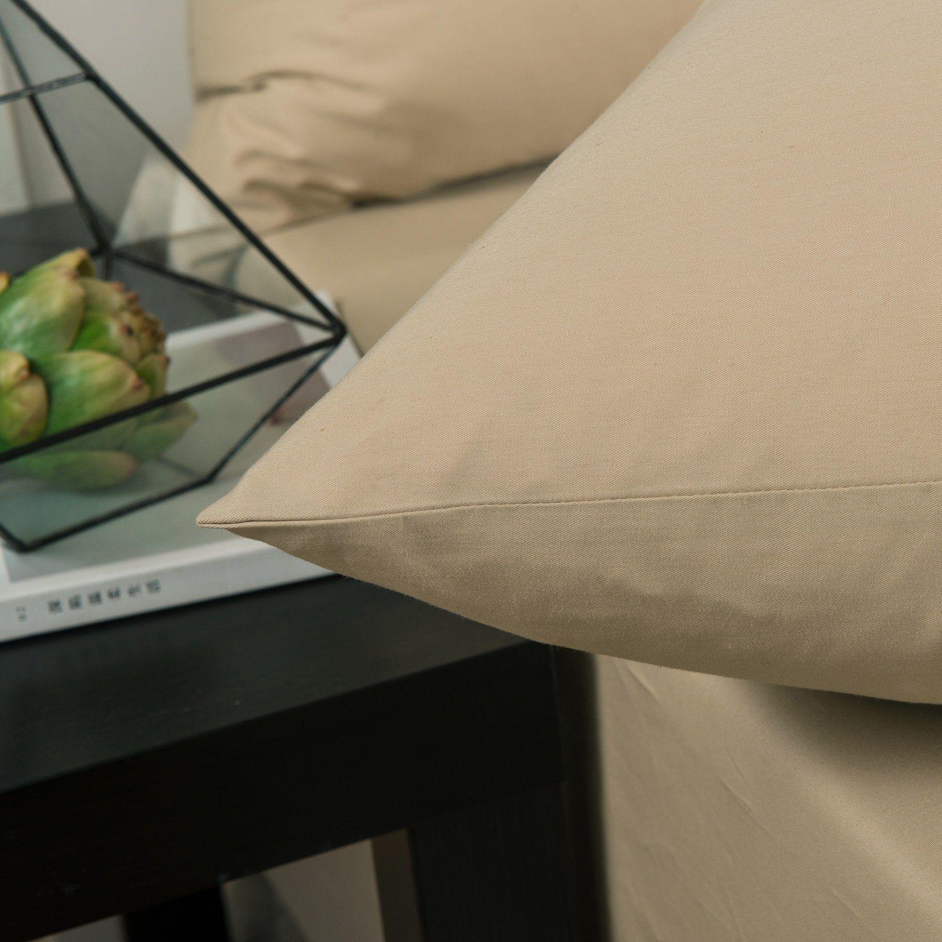 Luxury Soft Cotton Beige Fitted Bed Sheet & Pillow Cases Set
