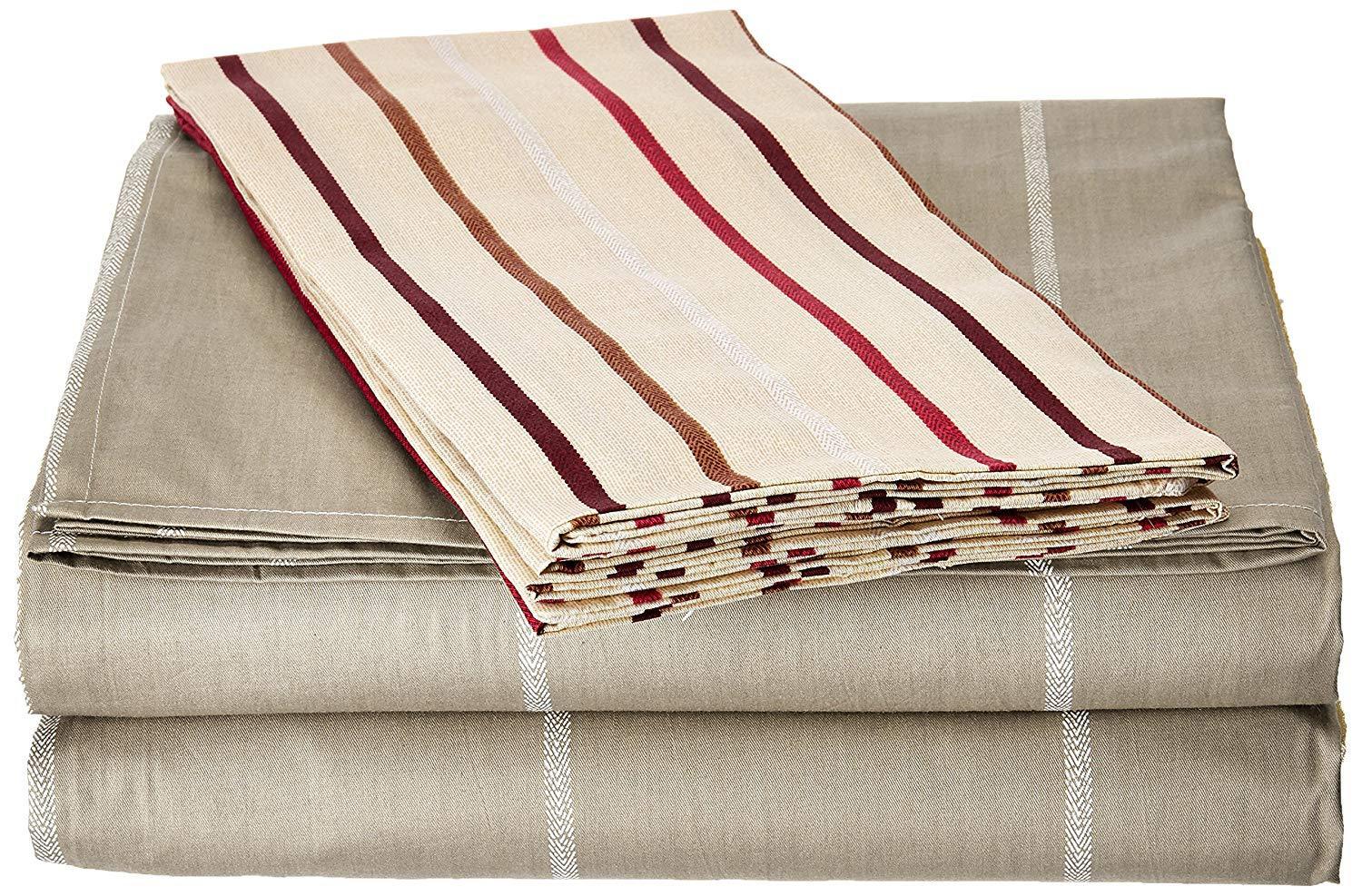 Multi White Grey Striped Fitted & Flat Sheets w/ Pillow Cases Set