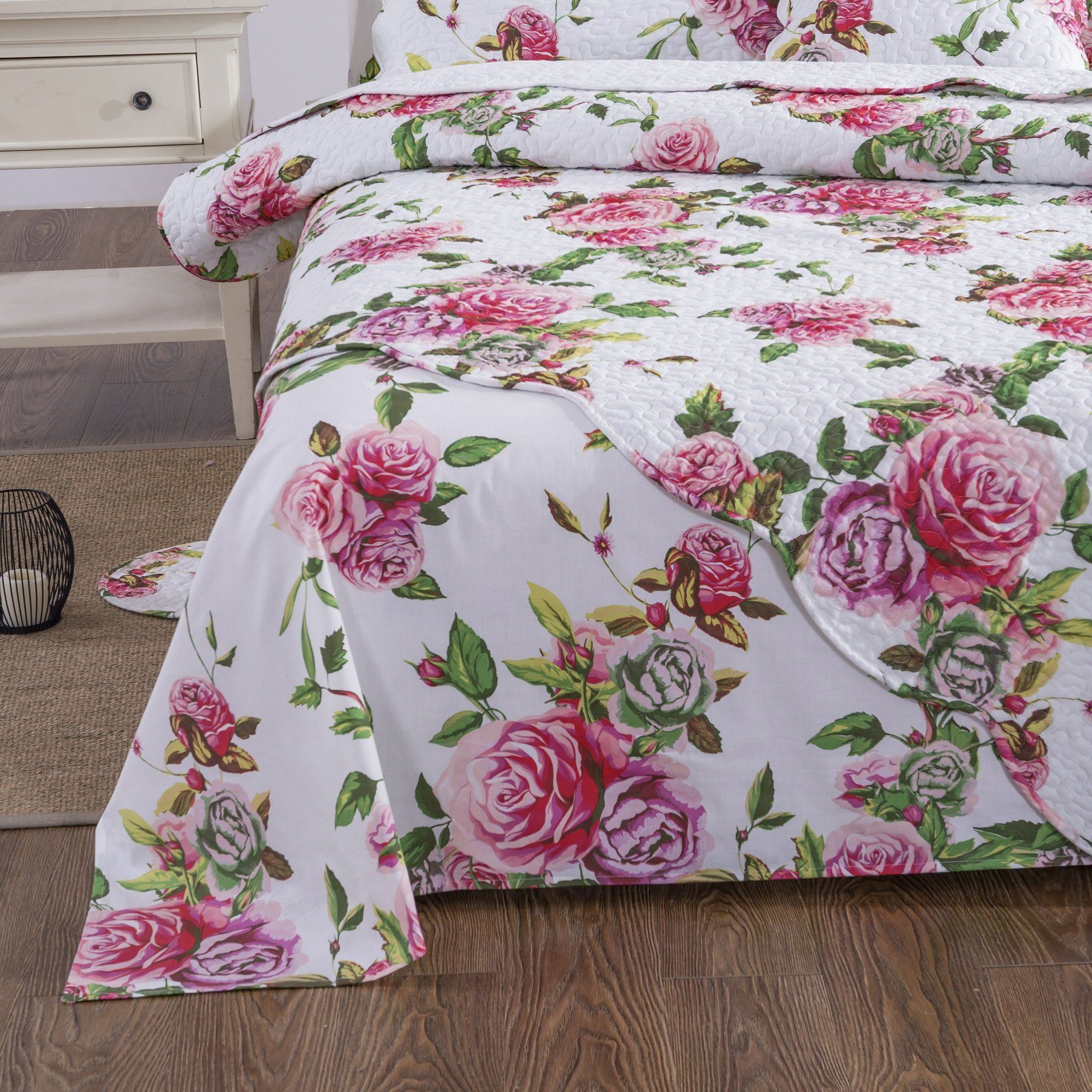 Pink Floral Garden Fitted & Flat Bed Sheet Set w/ Pillowcases