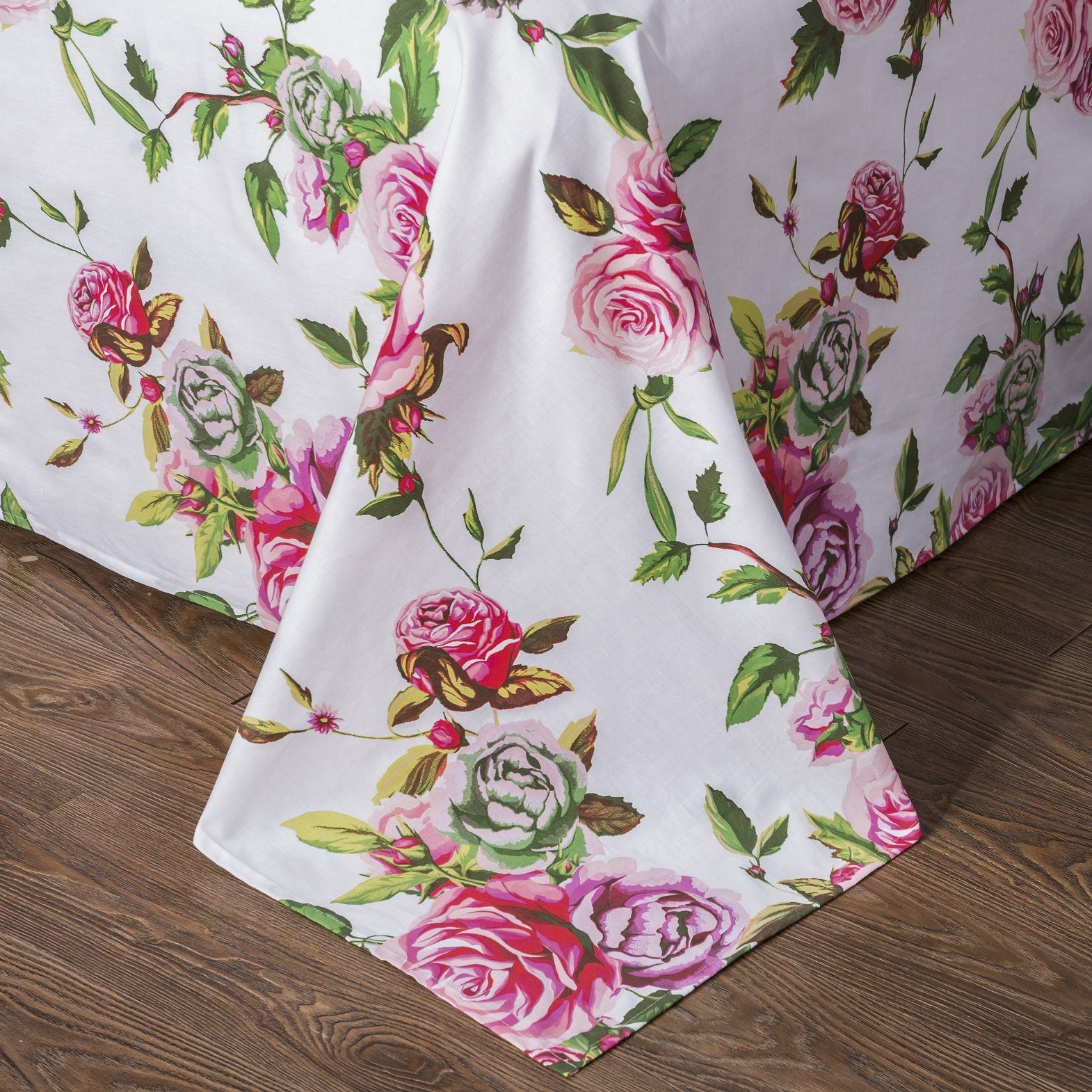 Pink Floral Garden Fitted & Flat Bed Sheet Set w/ Pillowcases