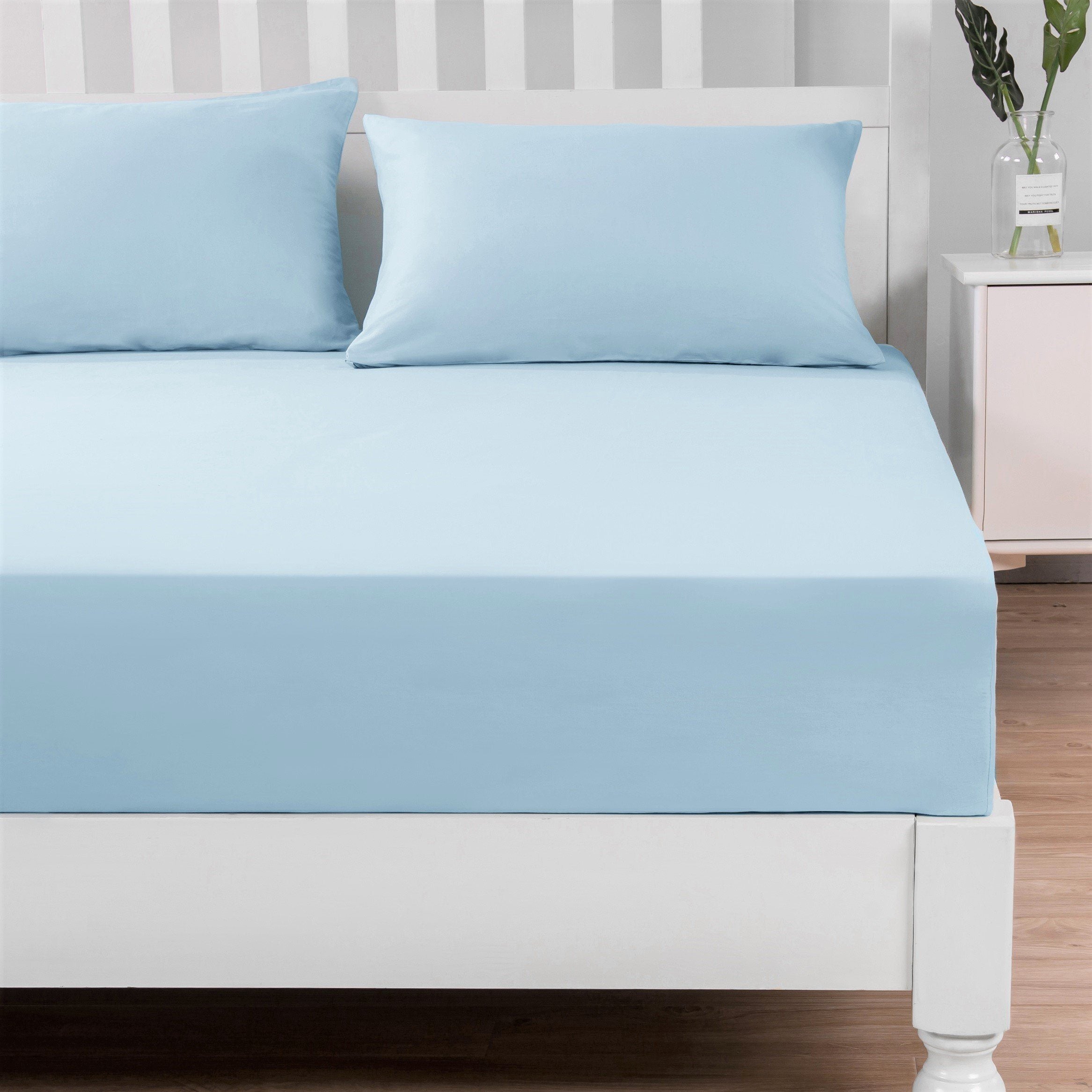 Soothing SeaFoam Sky Blue Cotton Fitted Bed Sheet w/ Pillow Cases