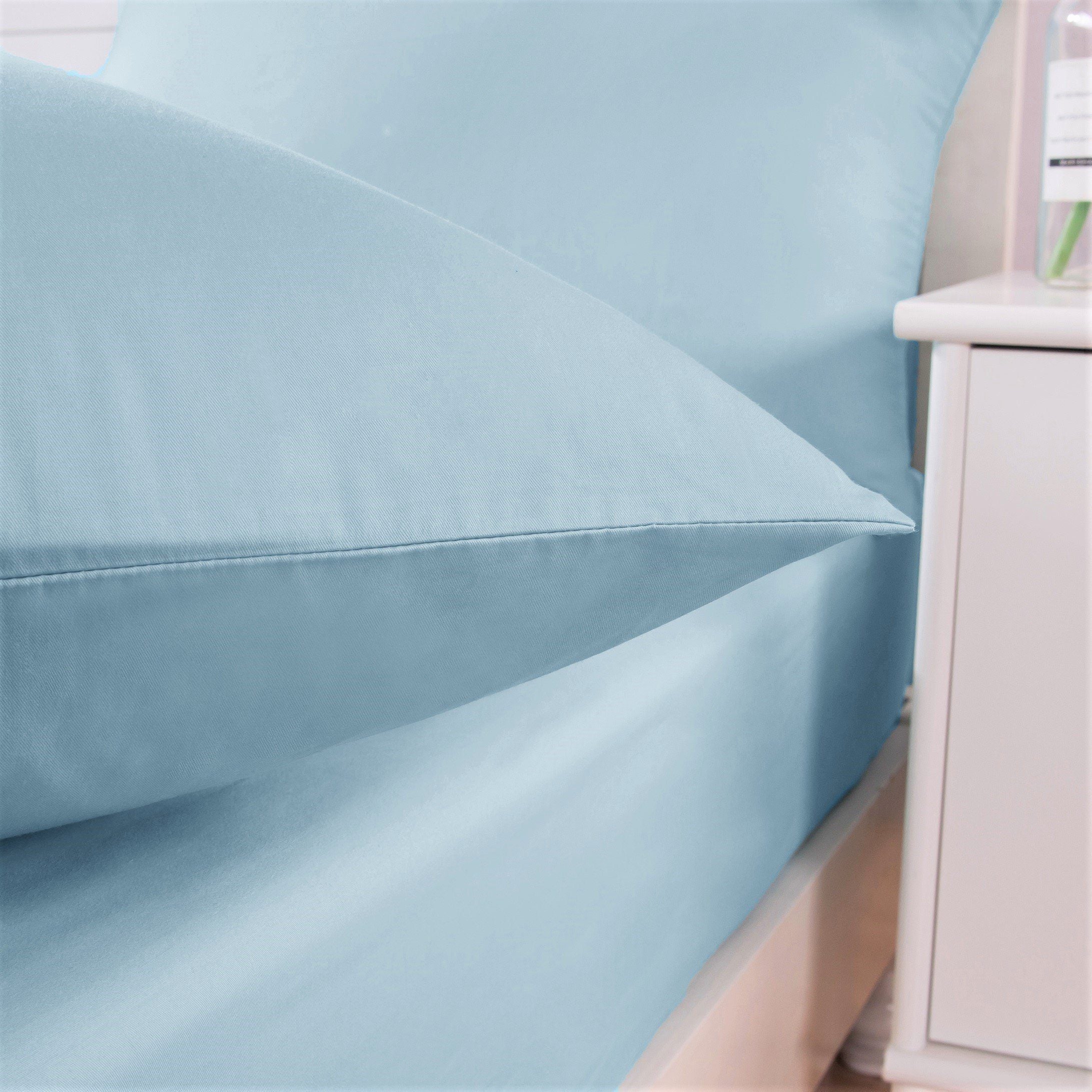 Soothing SeaFoam Sky Blue Cotton Fitted Bed Sheet w/ Pillow Cases