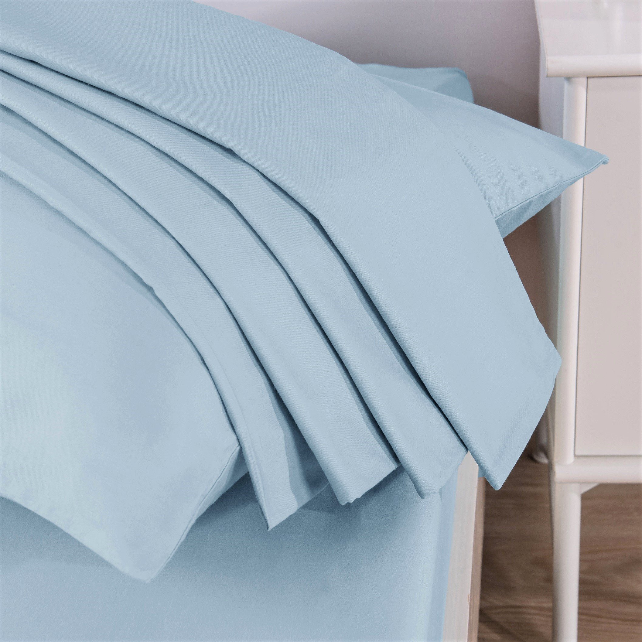 Soothing SeaFoam Sky Blue Cotton Fitted Bed Sheet w/ Pillow Cases