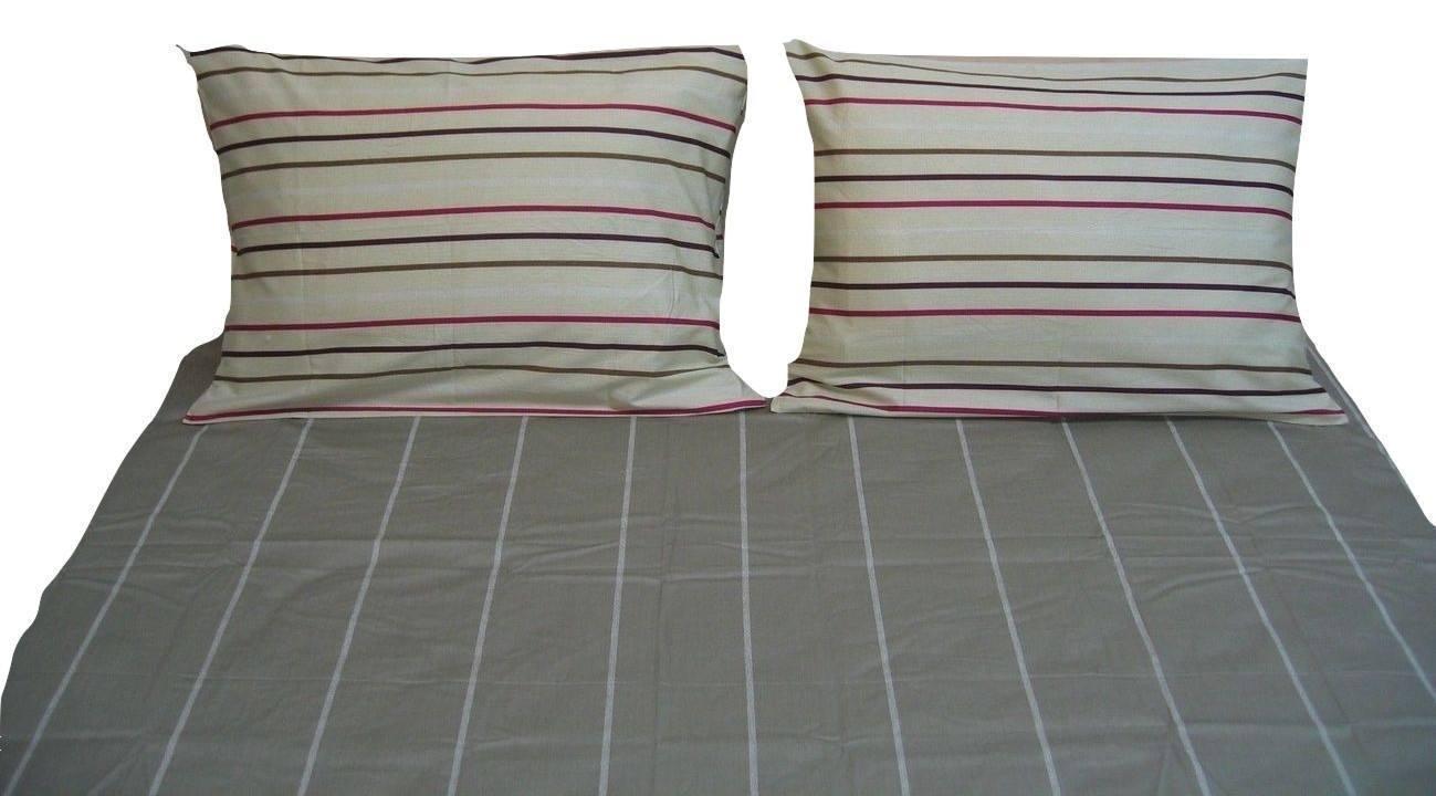 Multi White Grey Striped Fitted & Flat Sheets w/ Pillow Cases Set