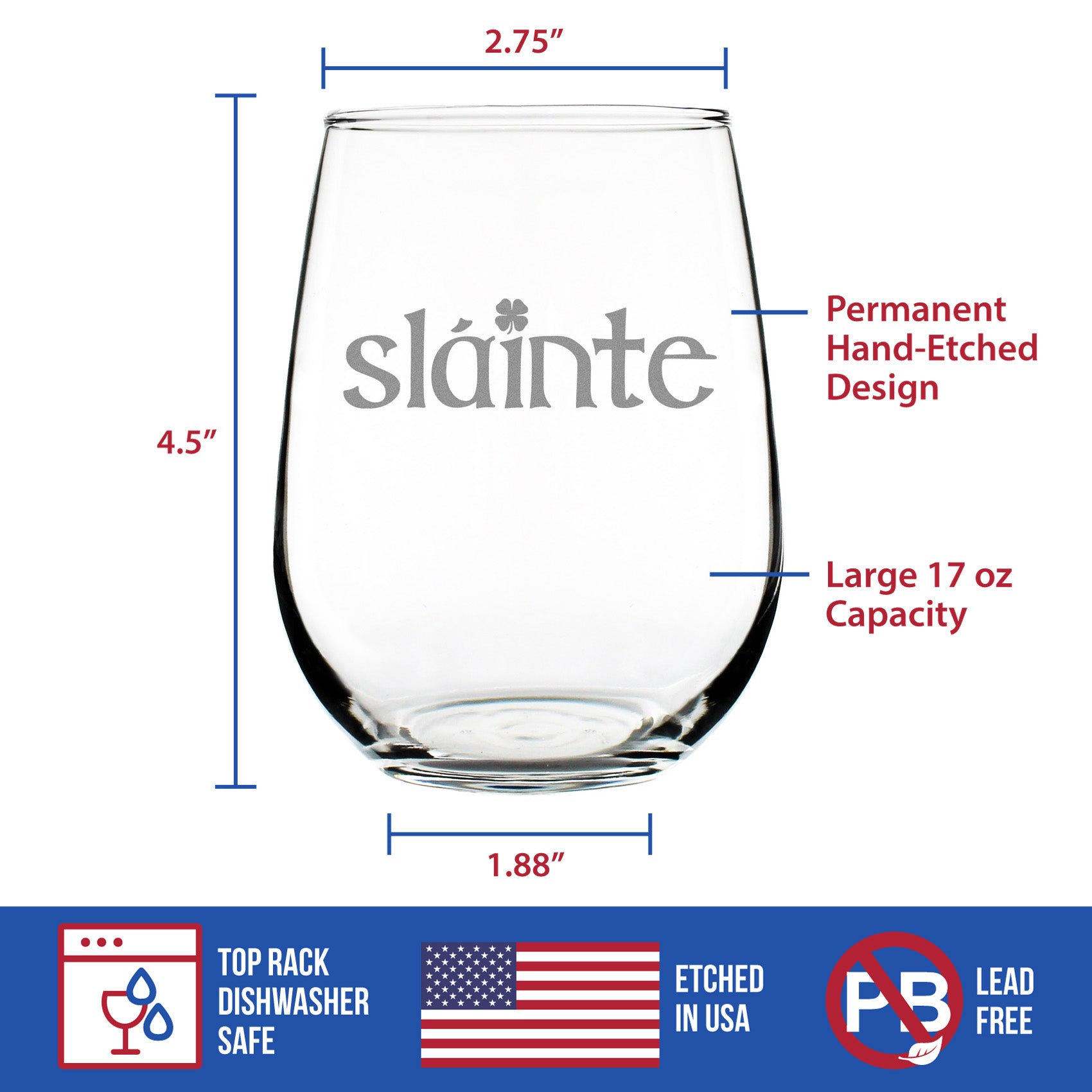 Slainte - Irish Cheers - Funny St Patricks Day Party Wine Glass
