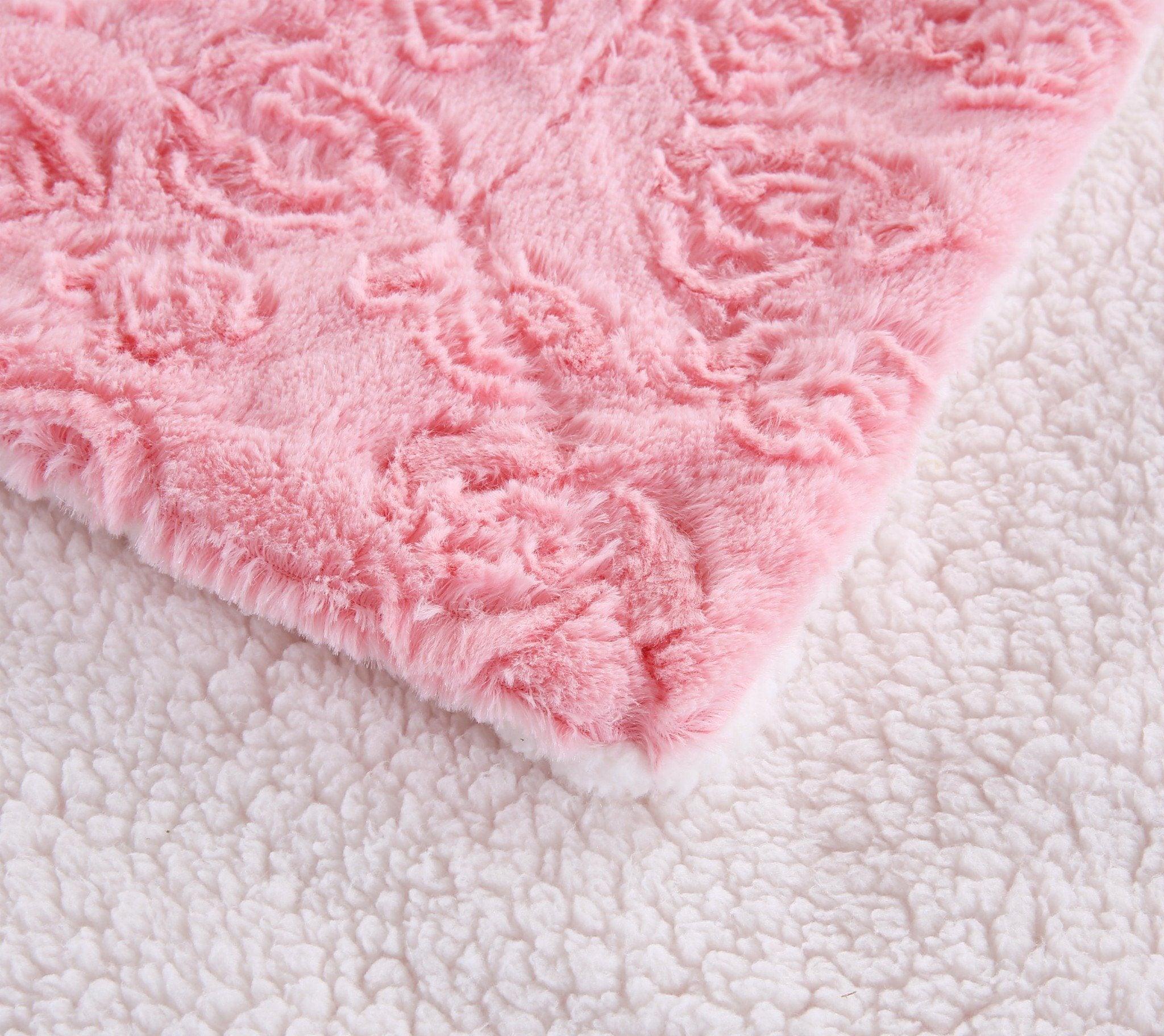 Luxury Blossom Pink Rose Buds Faux Fur Throw Blanket