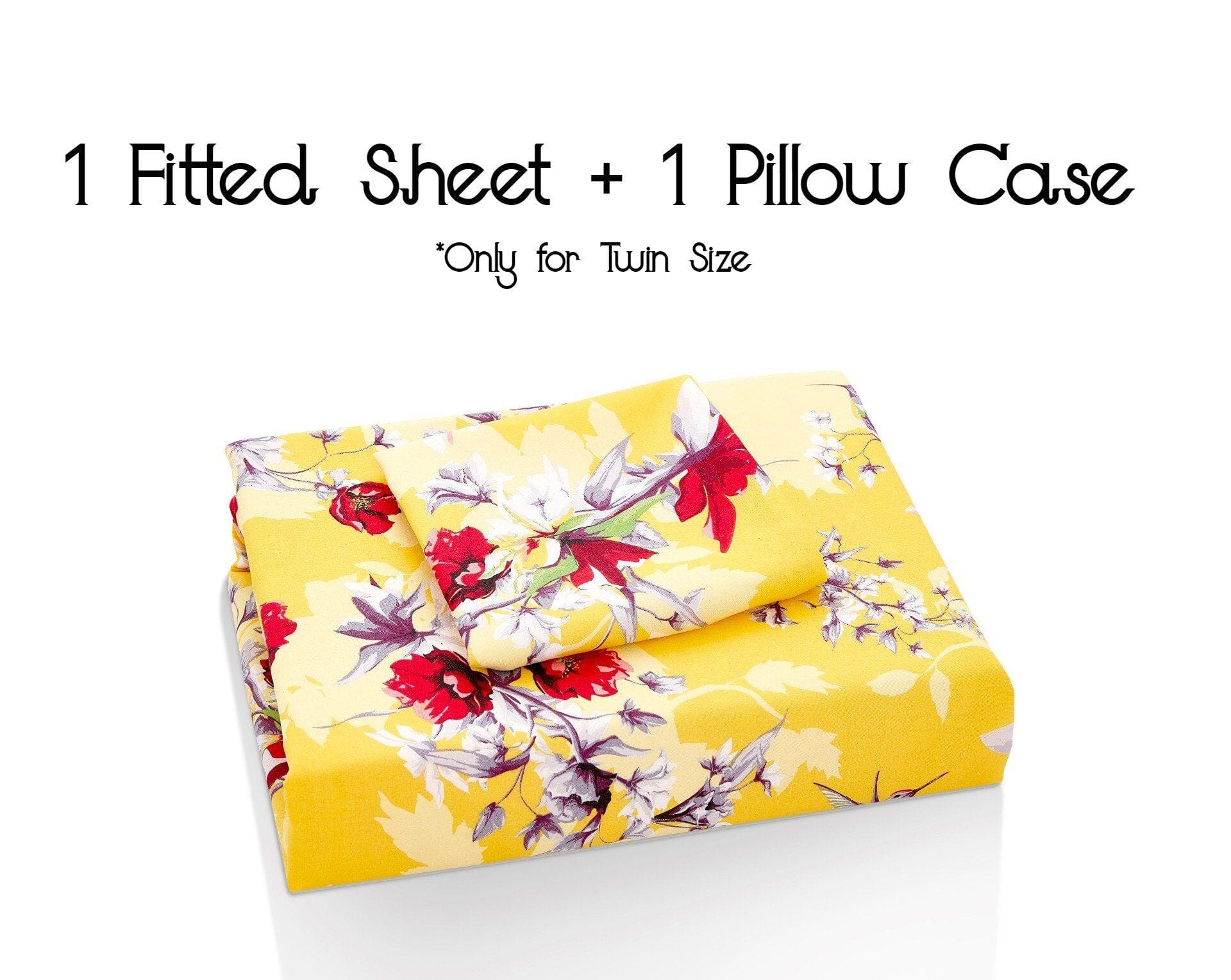 Sunshine Yellow Hummingbirds Floral Fitted Bed Sheet w/ Pillow Cases