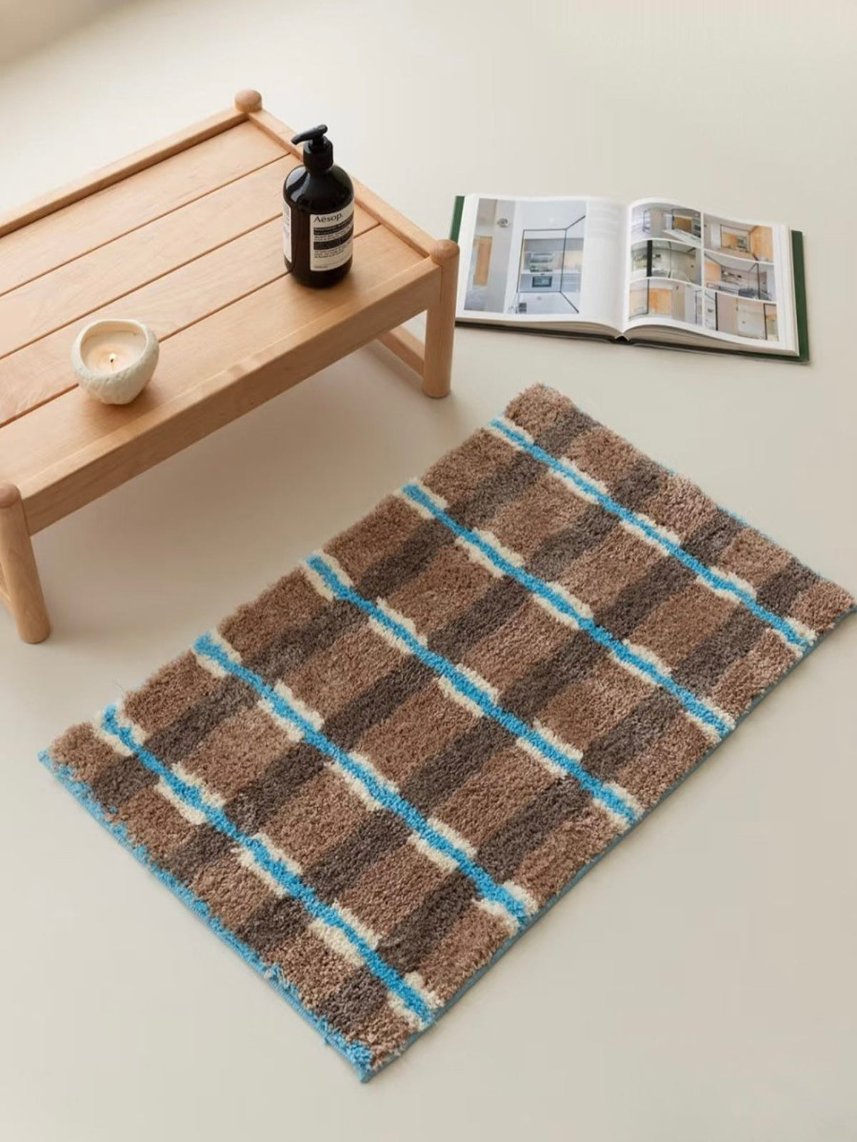 Ultra Soft Retro Earthy Tone Checker Bath Rug, Absorbent Mat - Retro Earthy Tone Checker Bath Rug - INSPECIAL HOME