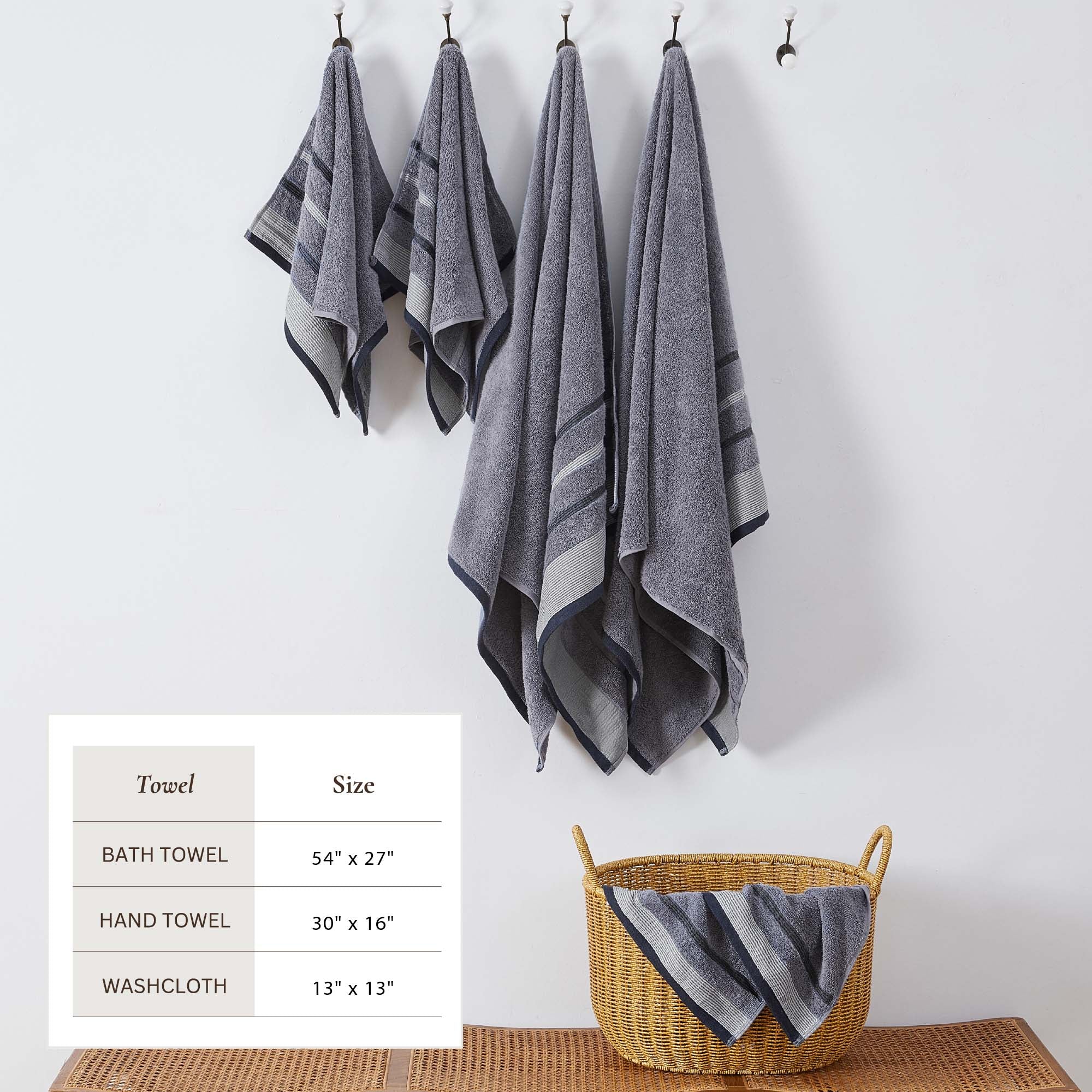 Decorative Cotton Stripe Bath Towel Set - Noelle Collection