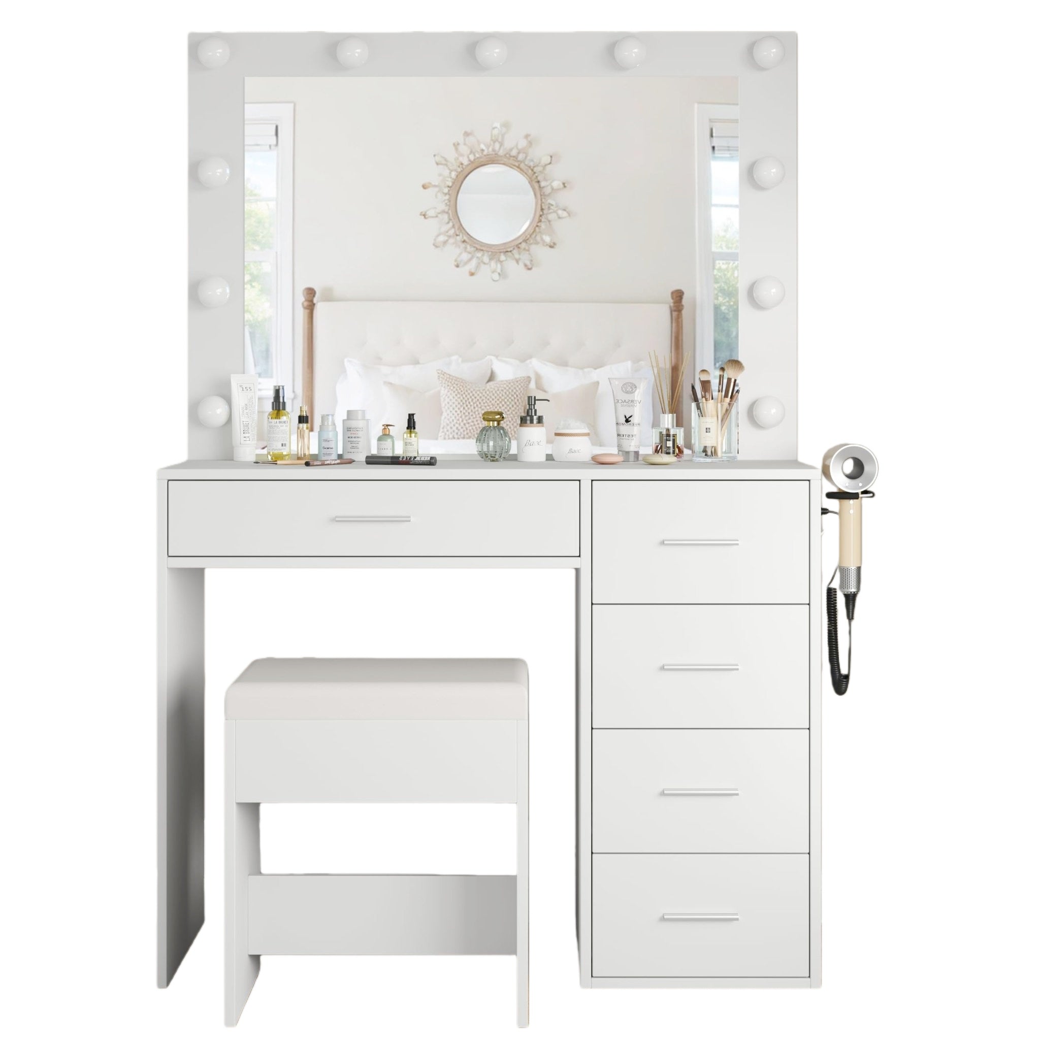 Makeup Vanity desk with LED Mirror, 5 Drawers