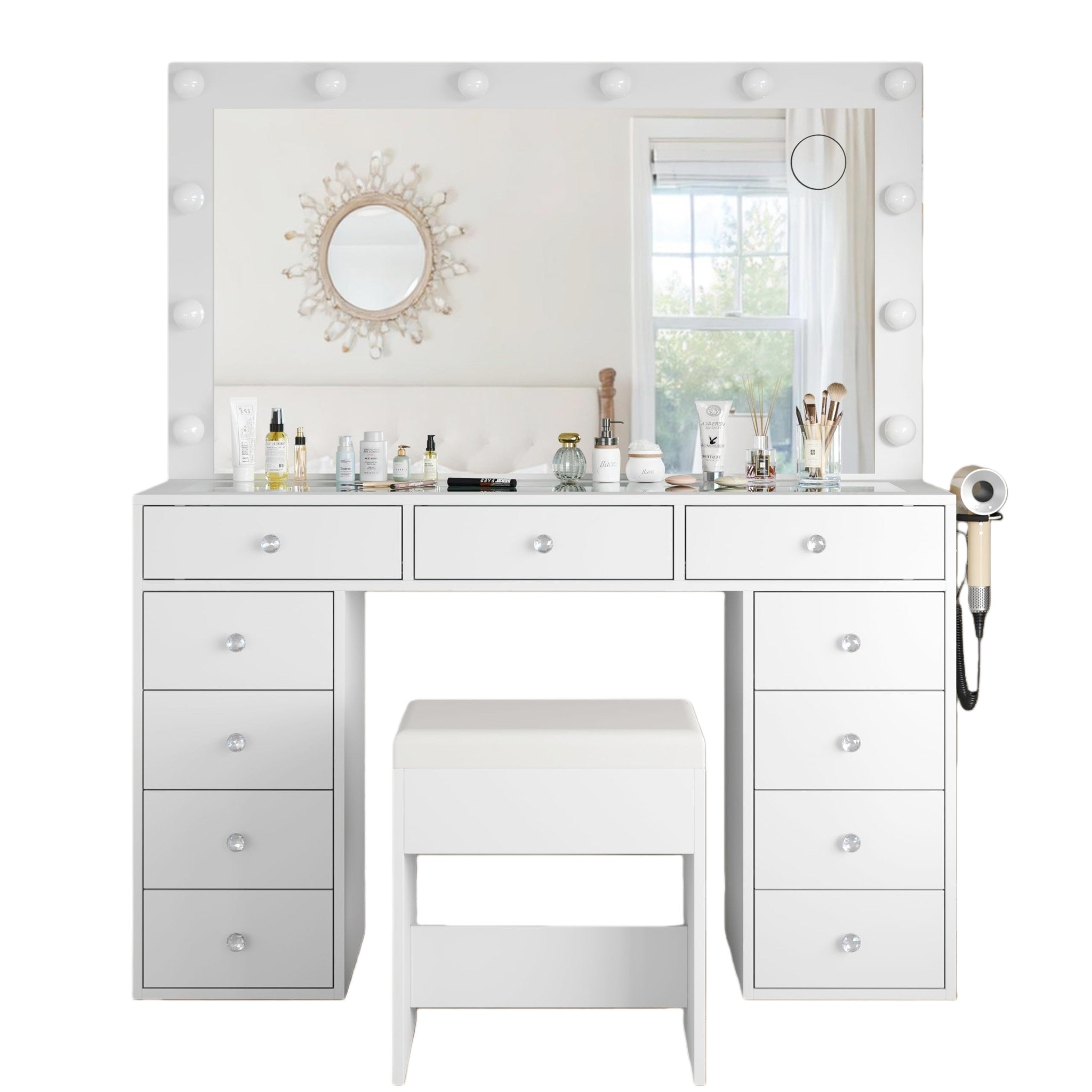 Makeup Vanity desk with LED Mirror, 11 Drawers