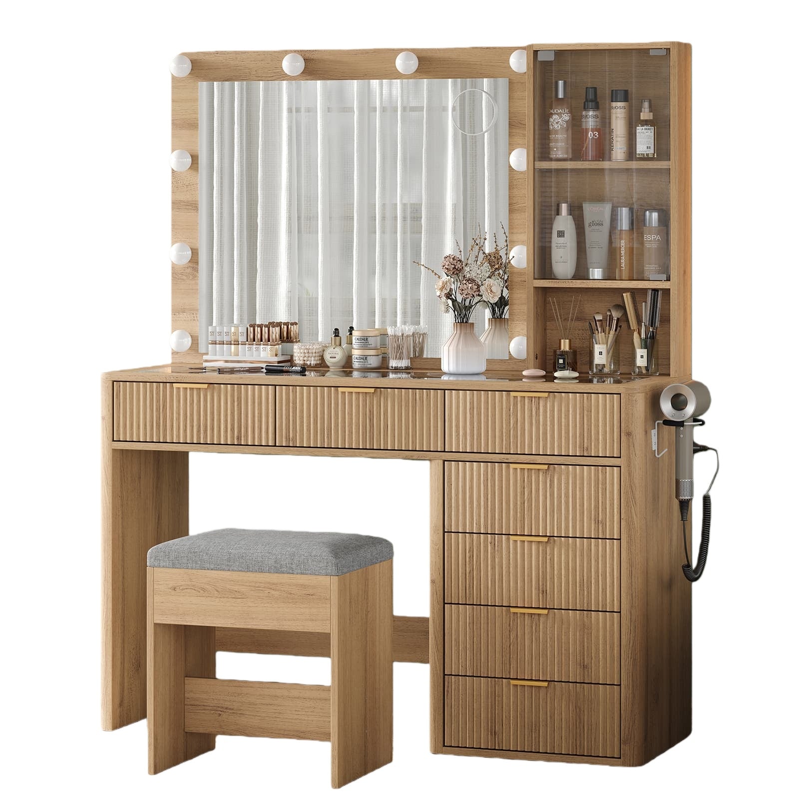 Vanity desk with LED Mirror & 7 Drawers