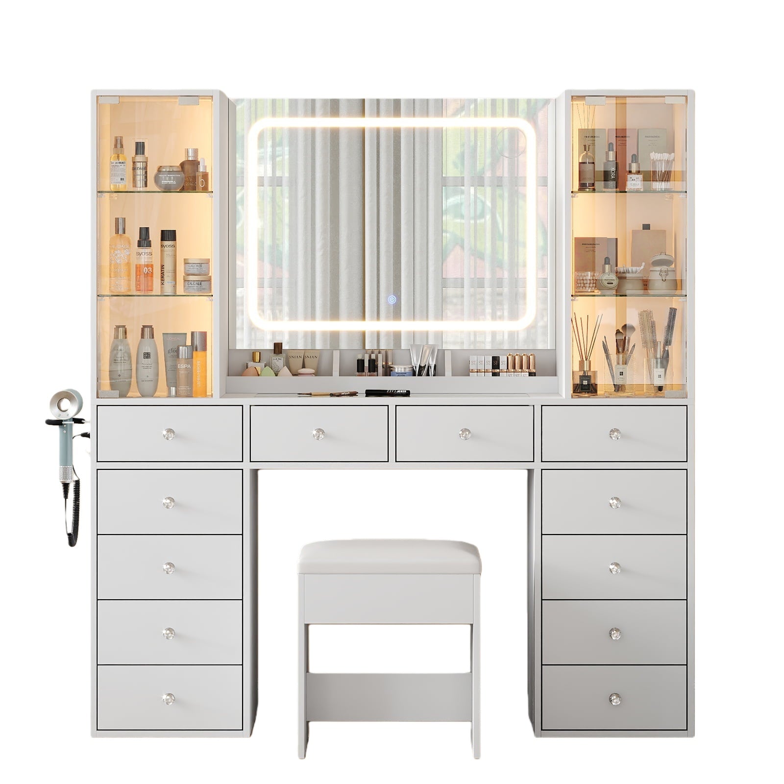 Makeup Vanity desk with mirror, 12 Drawers