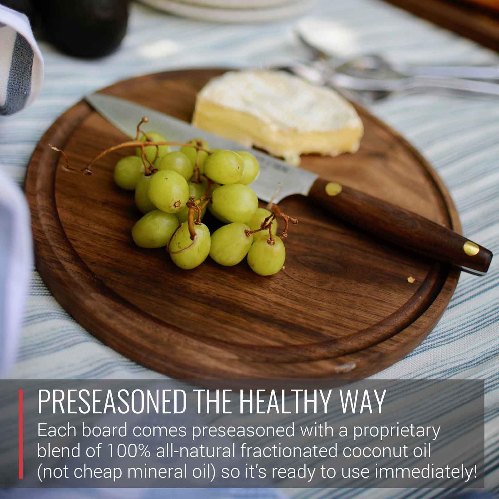 Virginia Boys Kitchens Cutting Board 10.5 Inch Round Walnut Cheese Board with Groove