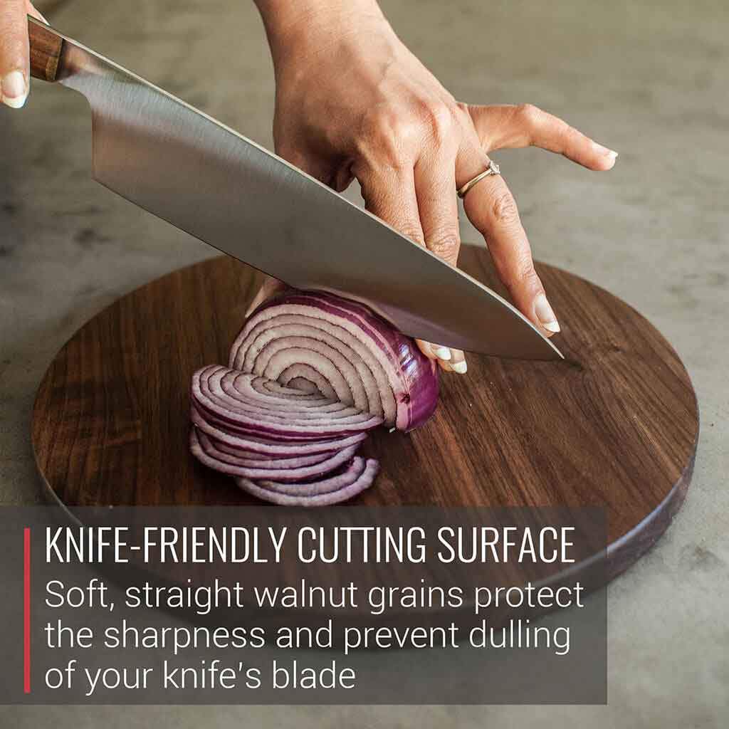 Virginia Boys Kitchens Cutting Board 10.5 Inch Round Walnut Cheese Board with Groove