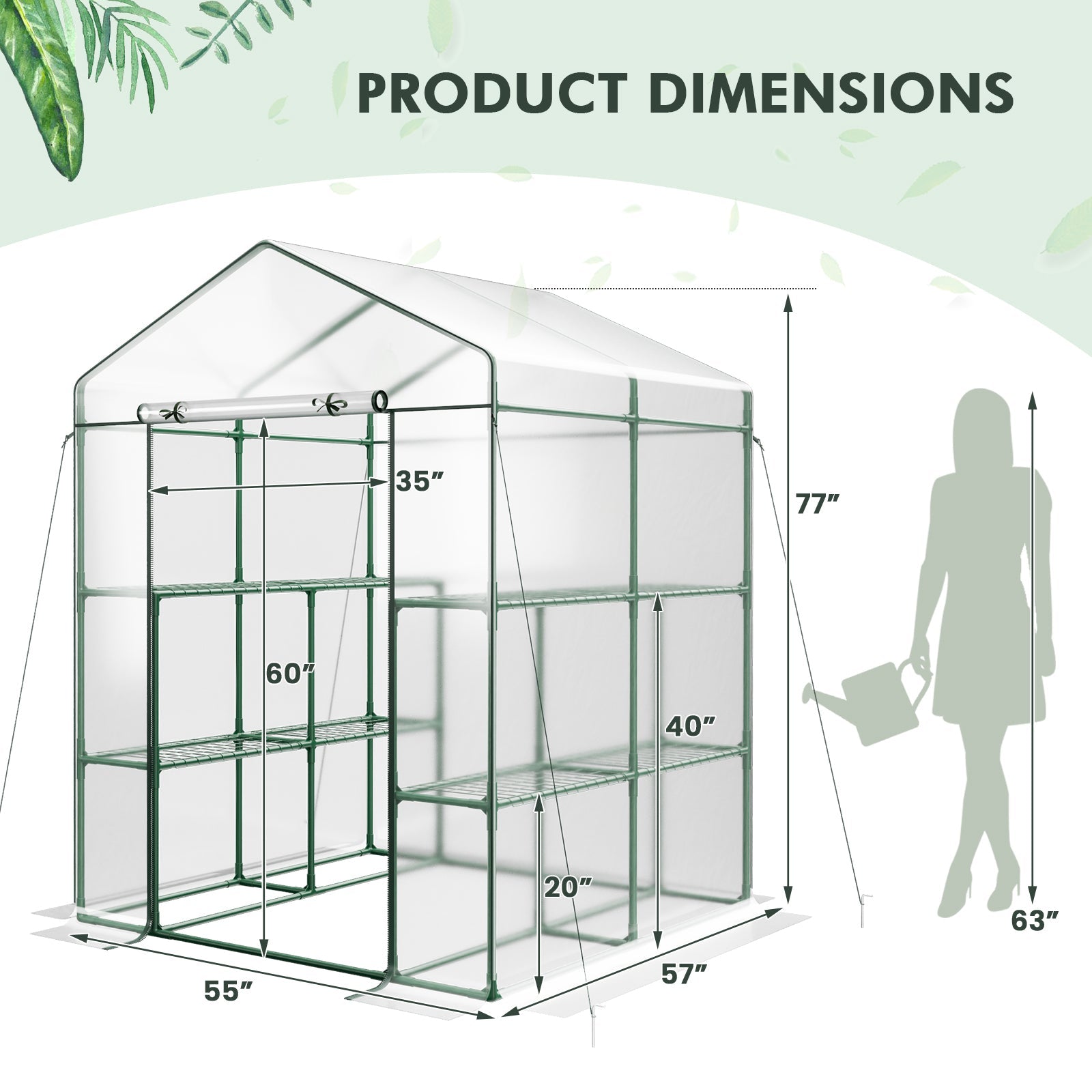 Walk-in Greenhouse with PVC Cover Roll-up Zippered Door