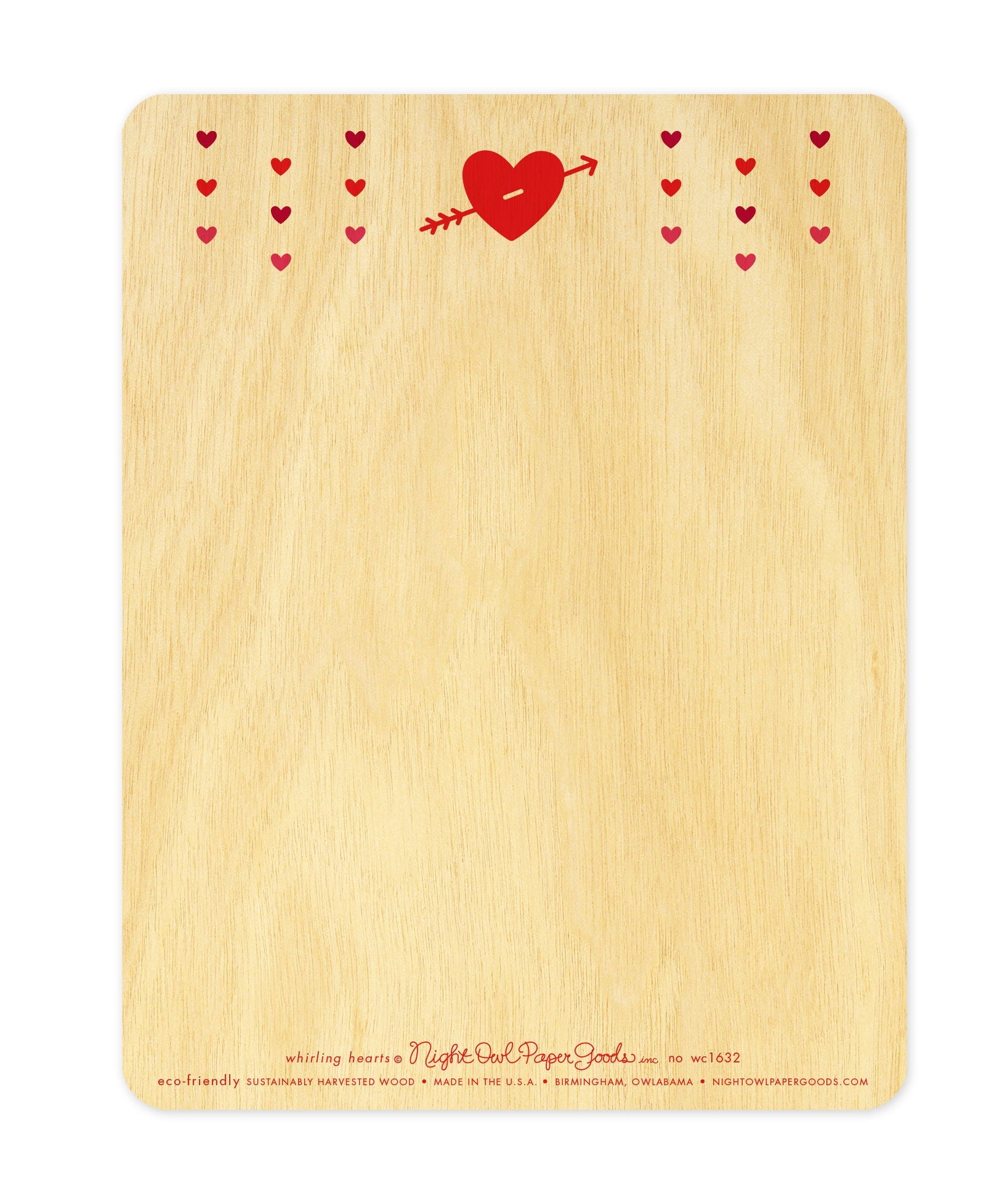 Whirling Hearts Wood Valentine's Day Card
