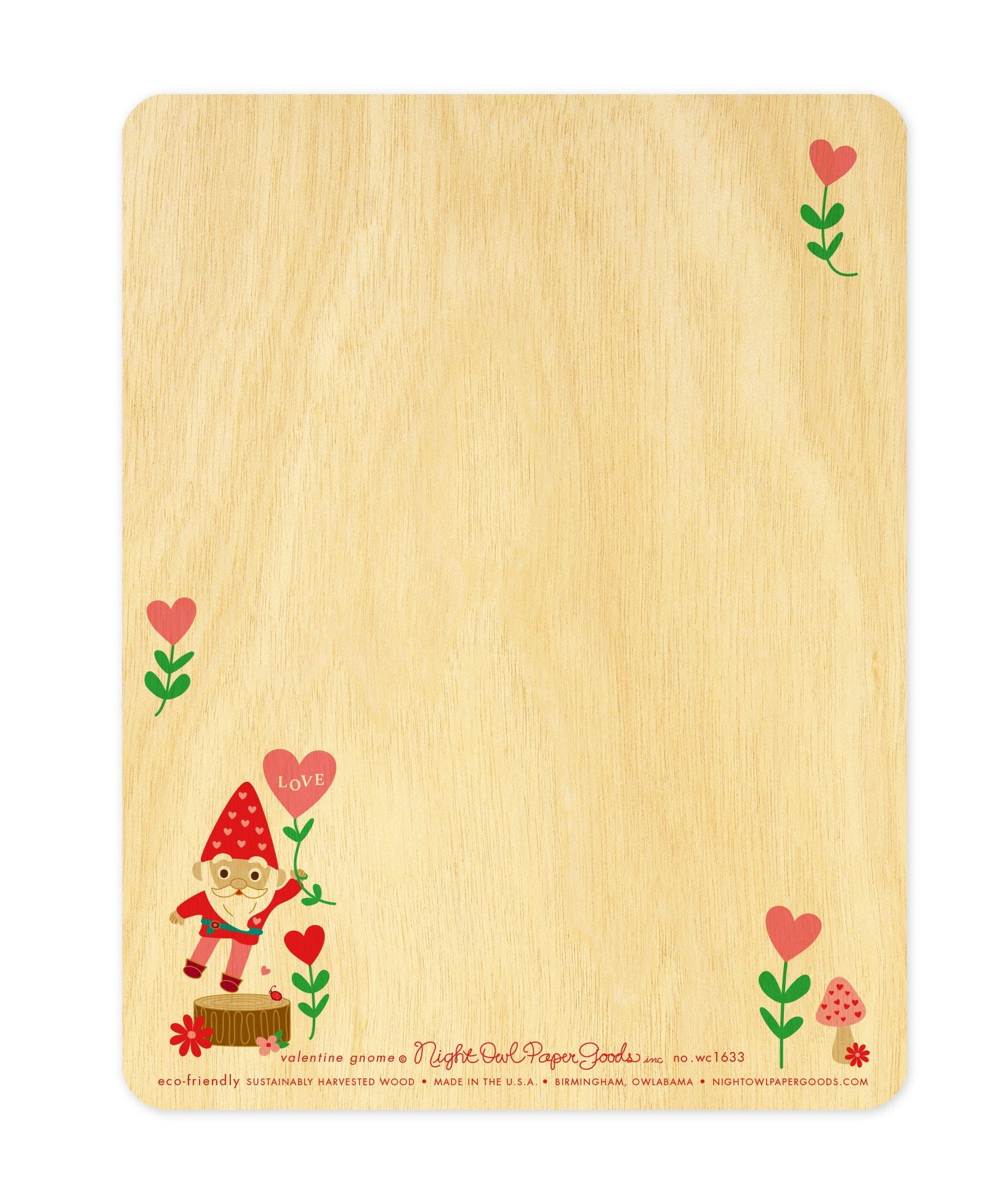 Valentine Gnome Wood Valentine's Day Card