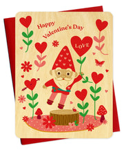 Valentine Gnome Wood Valentine's Day Card