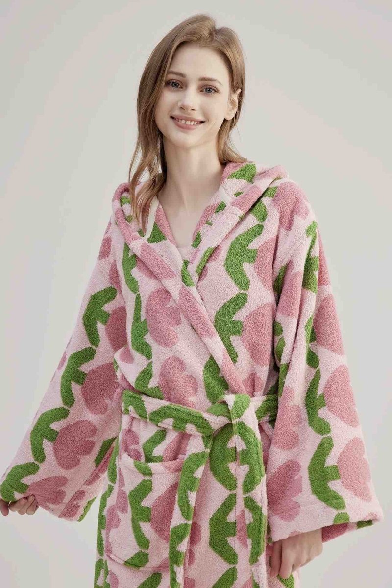 Whimsical Tulip Hooded Bath Robe - 100% Organic Long - stapled Cotton - Tulip Hooded Bath Robe - Pink Petal - INSPECIAL HOME