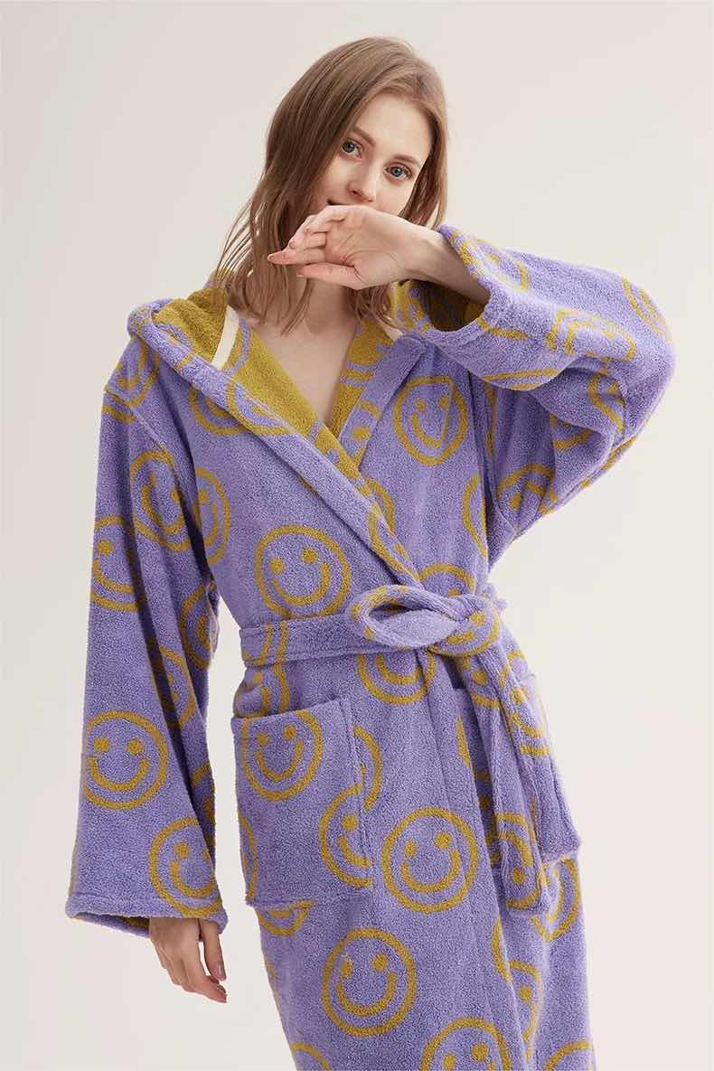 Whimsy Funky Smiley Face Hooded Robe - Soft 100% Organic Long - stapled Cotton - Smiley Hooded Robe - INSPECIAL HOME