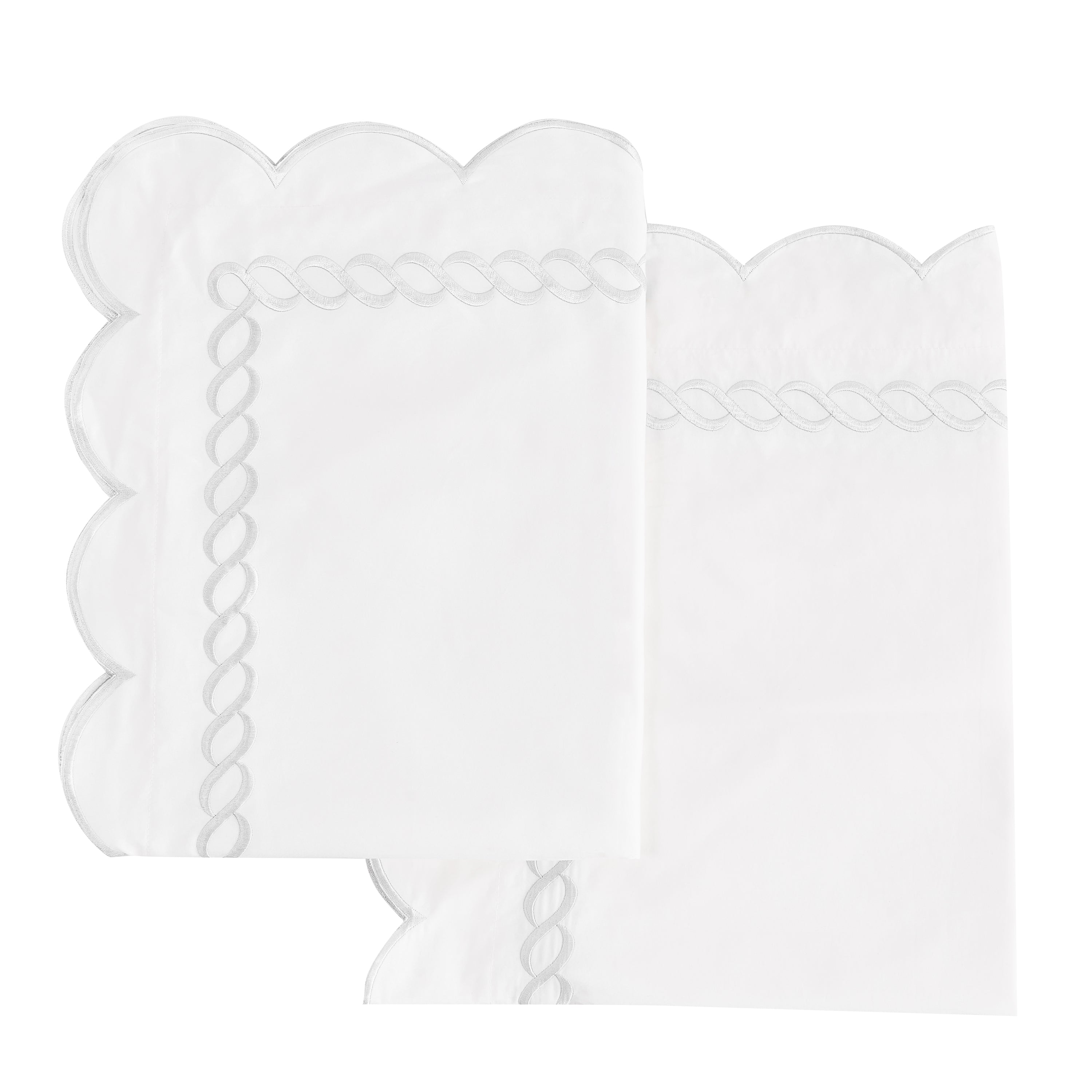 Scallop Rope Embroidered Cotton Euro Sham Pair
