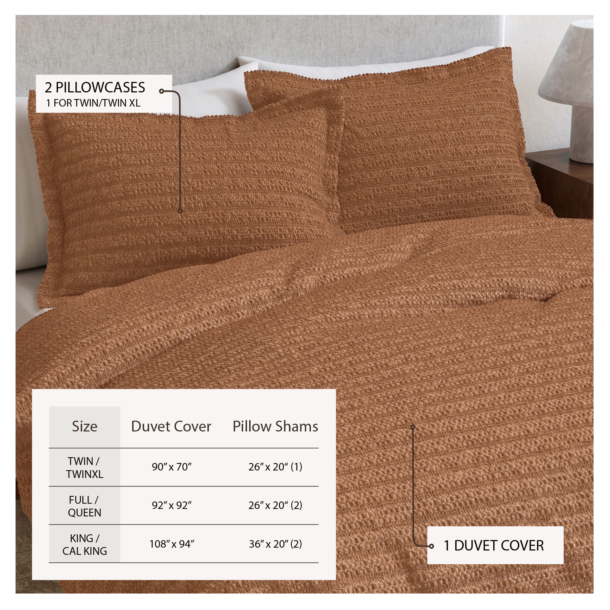 100% Cotton Honeycomb Waffle Duvet Set - Mattea Collection