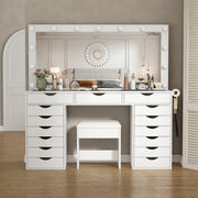Yanosaku VD008 Bedroom Makeup Vanity desk with LED Mirro, 15 Drawers